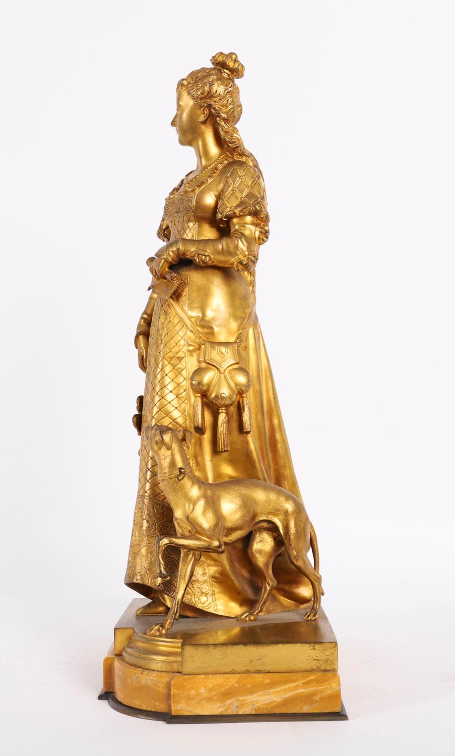 Dorato Scultura antica in bronzo dorato di Reine Isabella di Eurotrope Bouret del XIX secolo in vendita