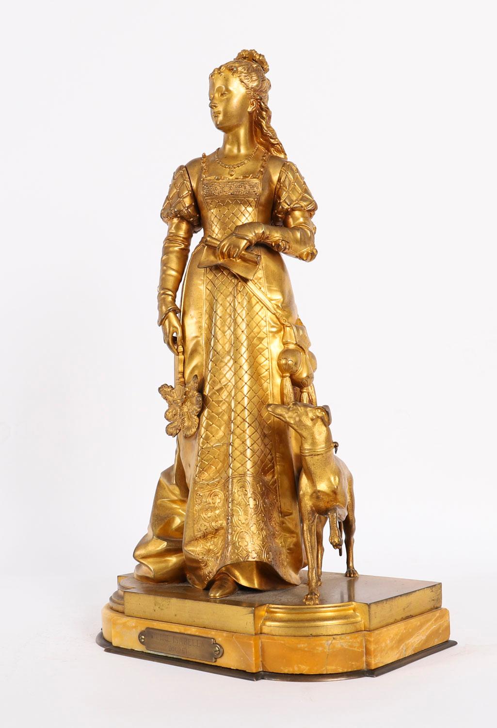 Scultura antica in bronzo dorato di Reine Isabella di Eurotrope Bouret del XIX secolo In condizioni buone in vendita a London, GB