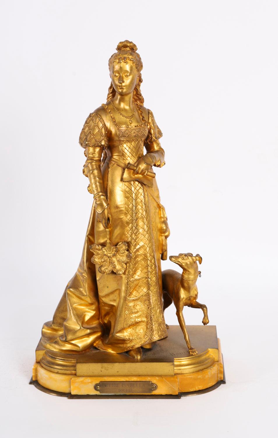 Bronzo Scultura antica in bronzo dorato di Reine Isabella di Eurotrope Bouret del XIX secolo in vendita