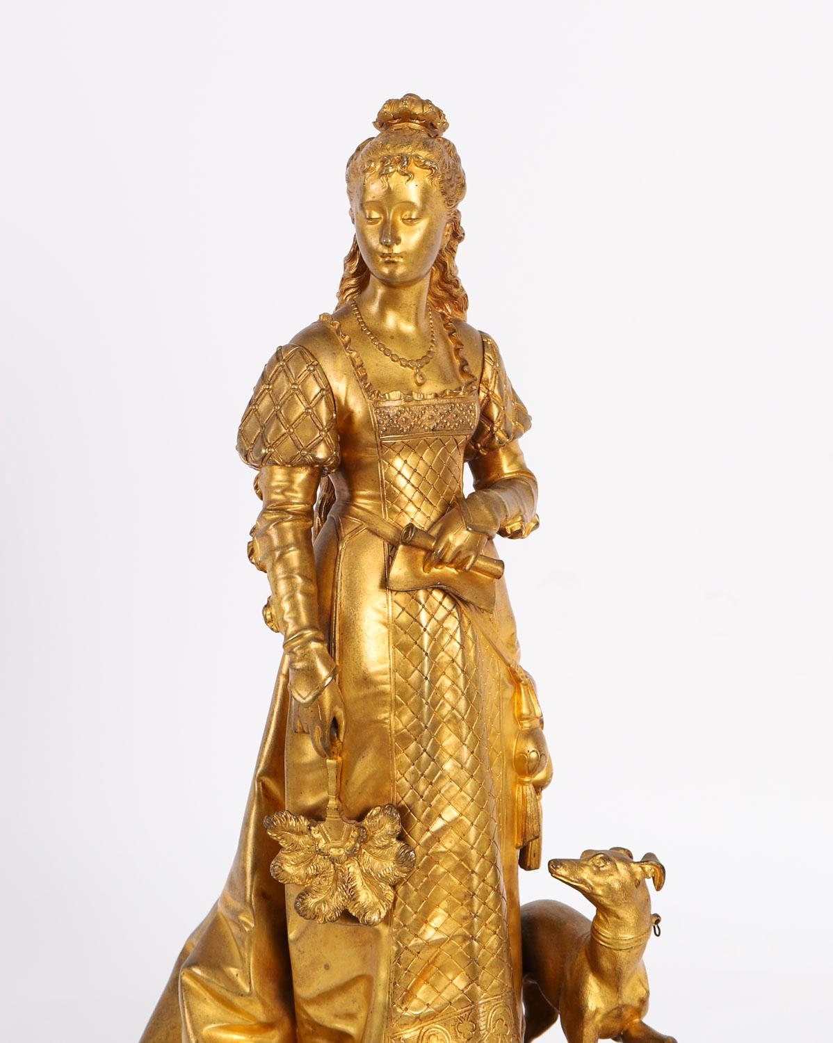 Scultura antica in bronzo dorato di Reine Isabella di Eurotrope Bouret del XIX secolo in vendita 1