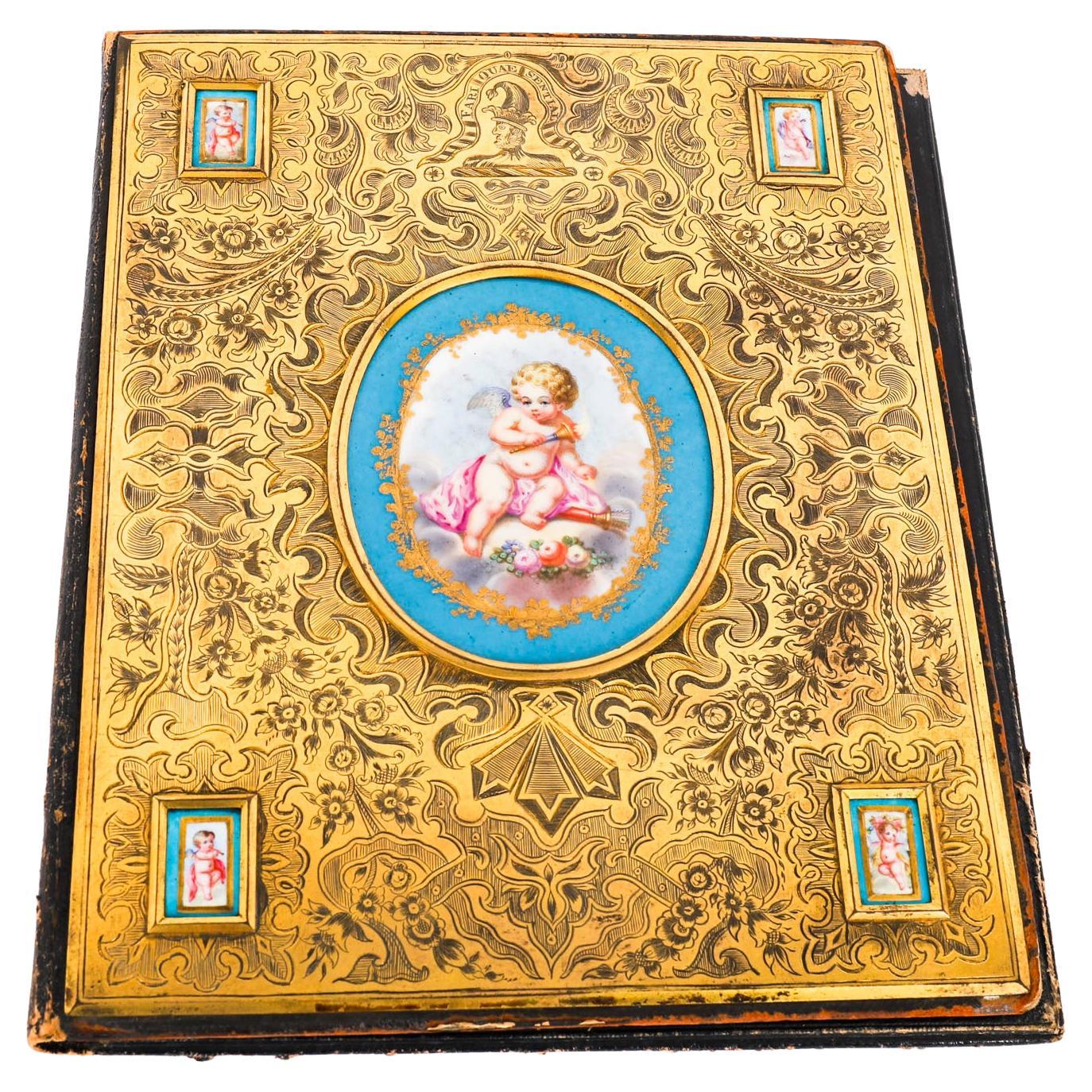 Couvercle de buvard ancien en bronze doré de Sèvres 19ème siècle