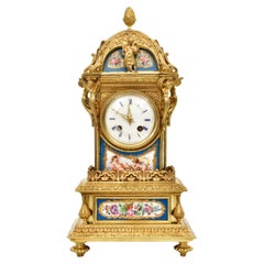 Antique Gilt Bronze Sèvres Porcelain Mantel Clock / Raingo Frères & Sèvres Paris