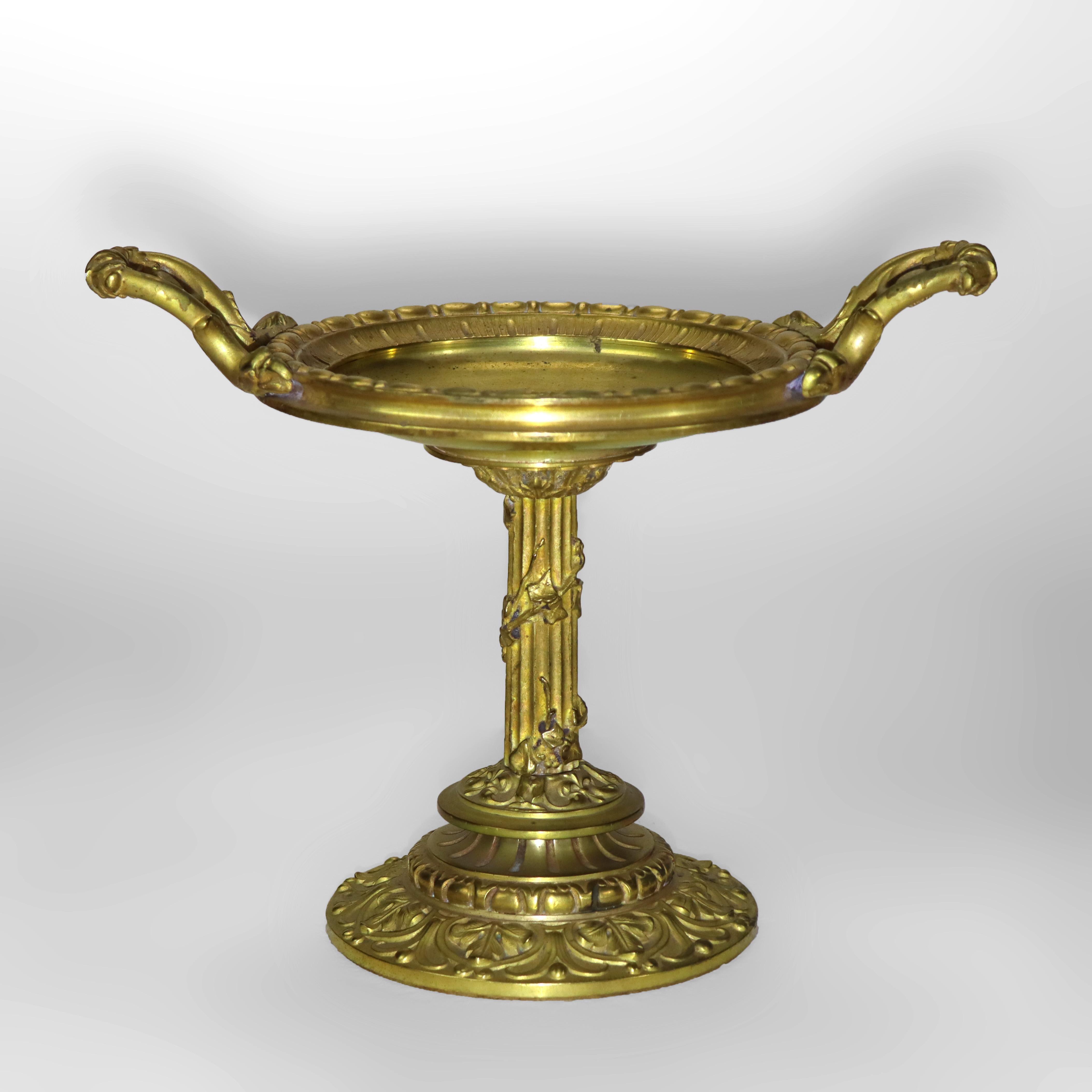 Antique Gilt Bronze Tazza With Fluted Column C1880 In Good Condition For Sale In Big Flats, NY