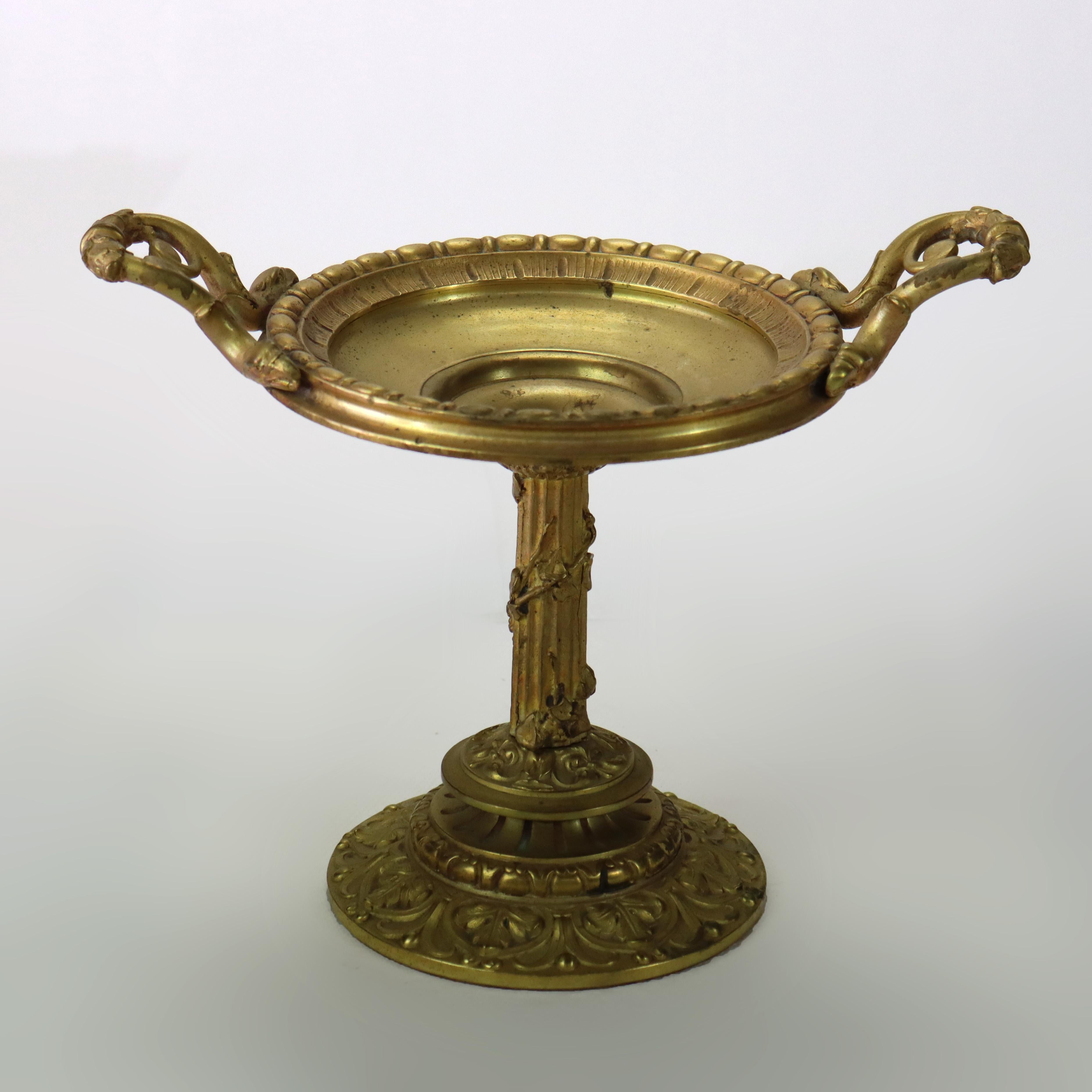 19th Century Antique Gilt Bronze Tazza With Fluted Column C1880 For Sale