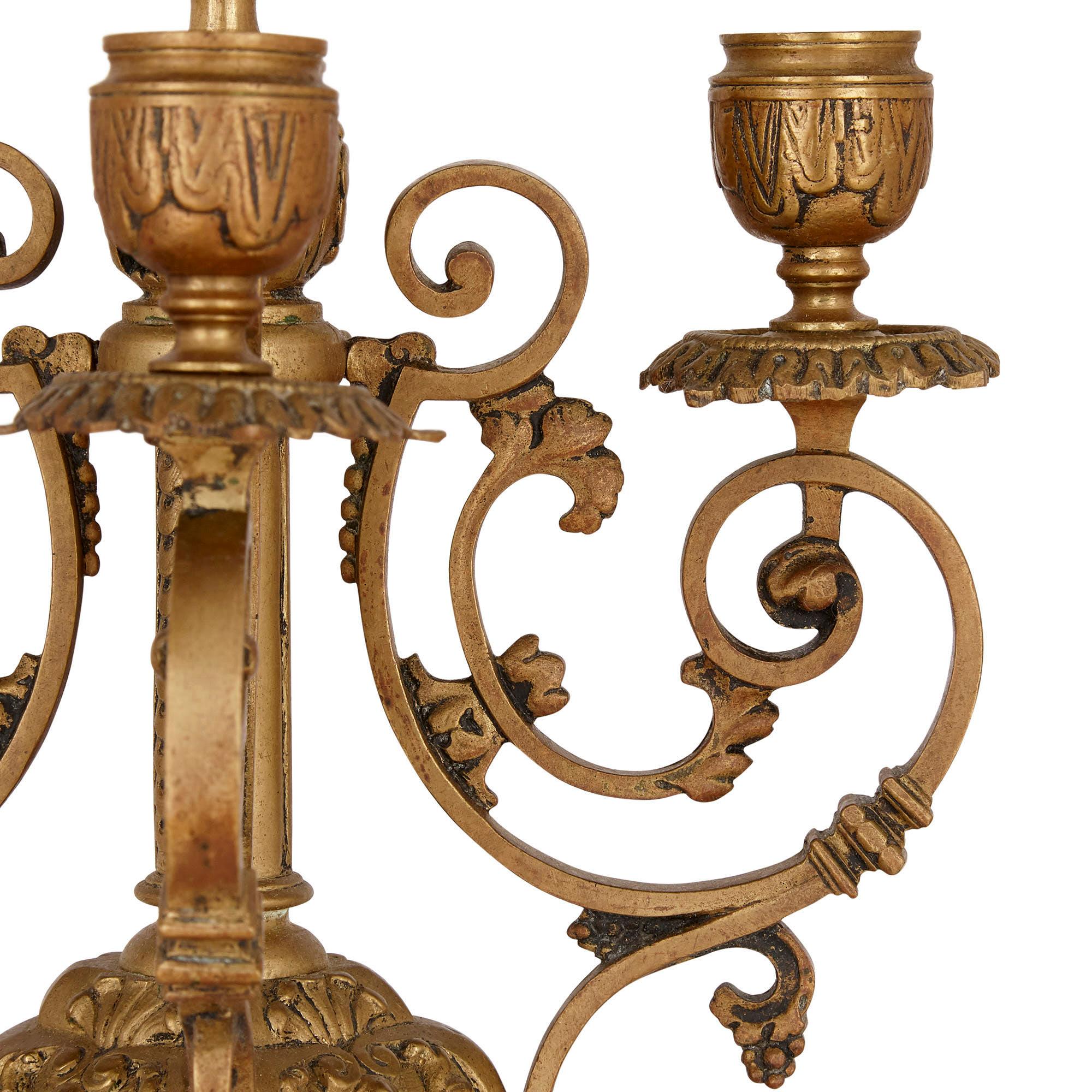 Antique Gilt Bronze Three-Piece Clock Garniture For Sale 1