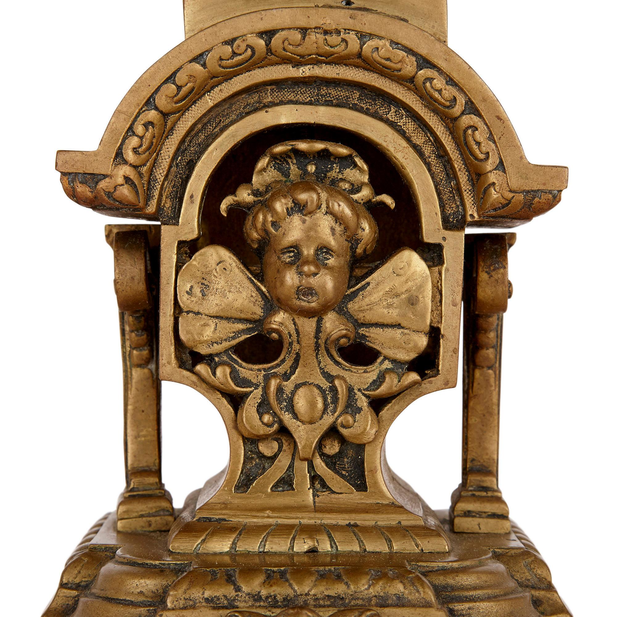 Antique Gilt Bronze Three-Piece Clock Garniture For Sale 2