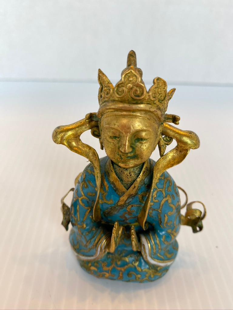 Antique Gilt Bronze Tibetan Buddha Figure In Good Condition For Sale In Sarasota, FL