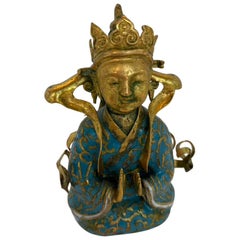 Antica figura di Buddha tibetano in bronzo dorato