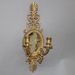 Antique Gilt Bronze Two-Candle Mirrored Wall Sconce 1920
