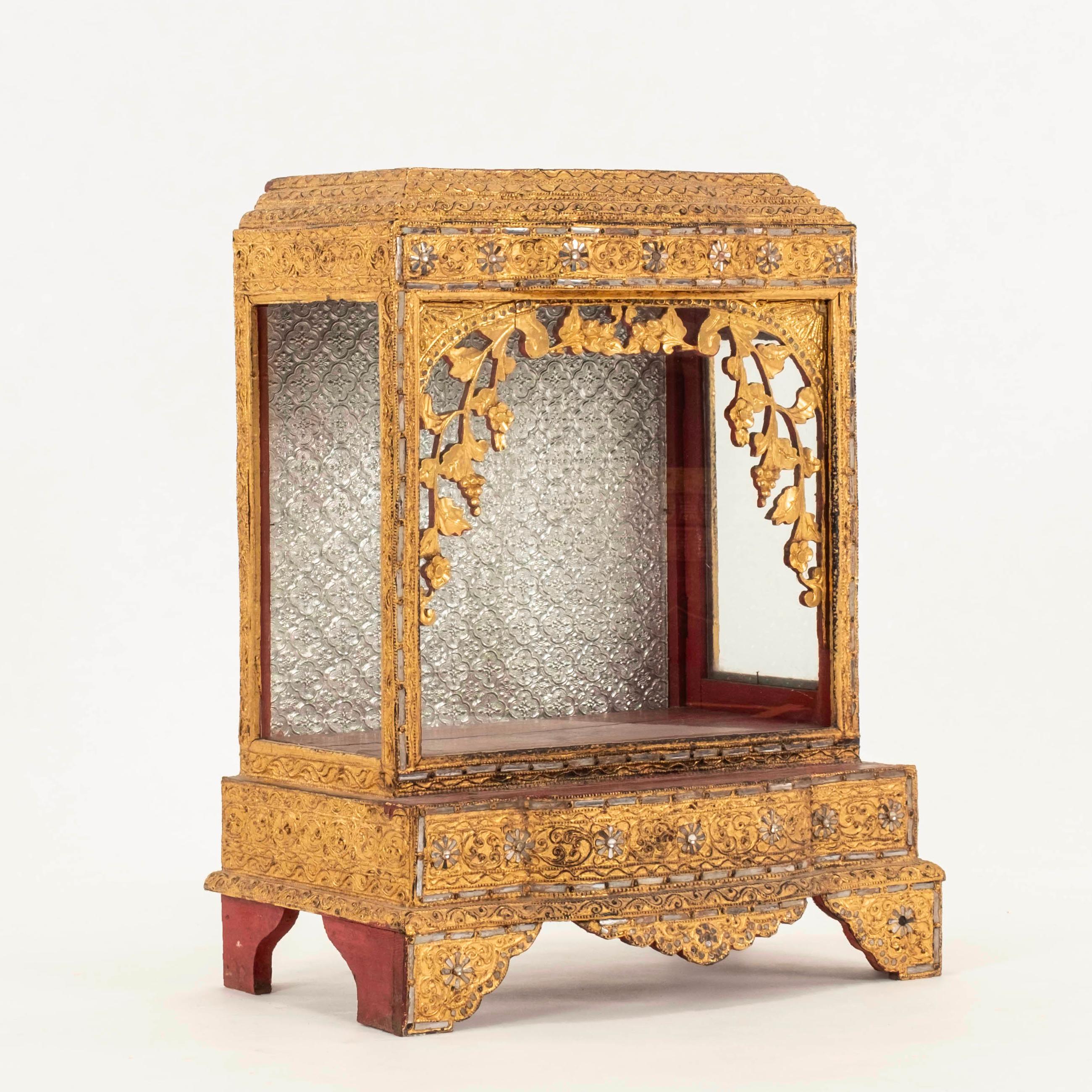 Metal Antique Gilt Burmese Buddha Shrine I For Sale