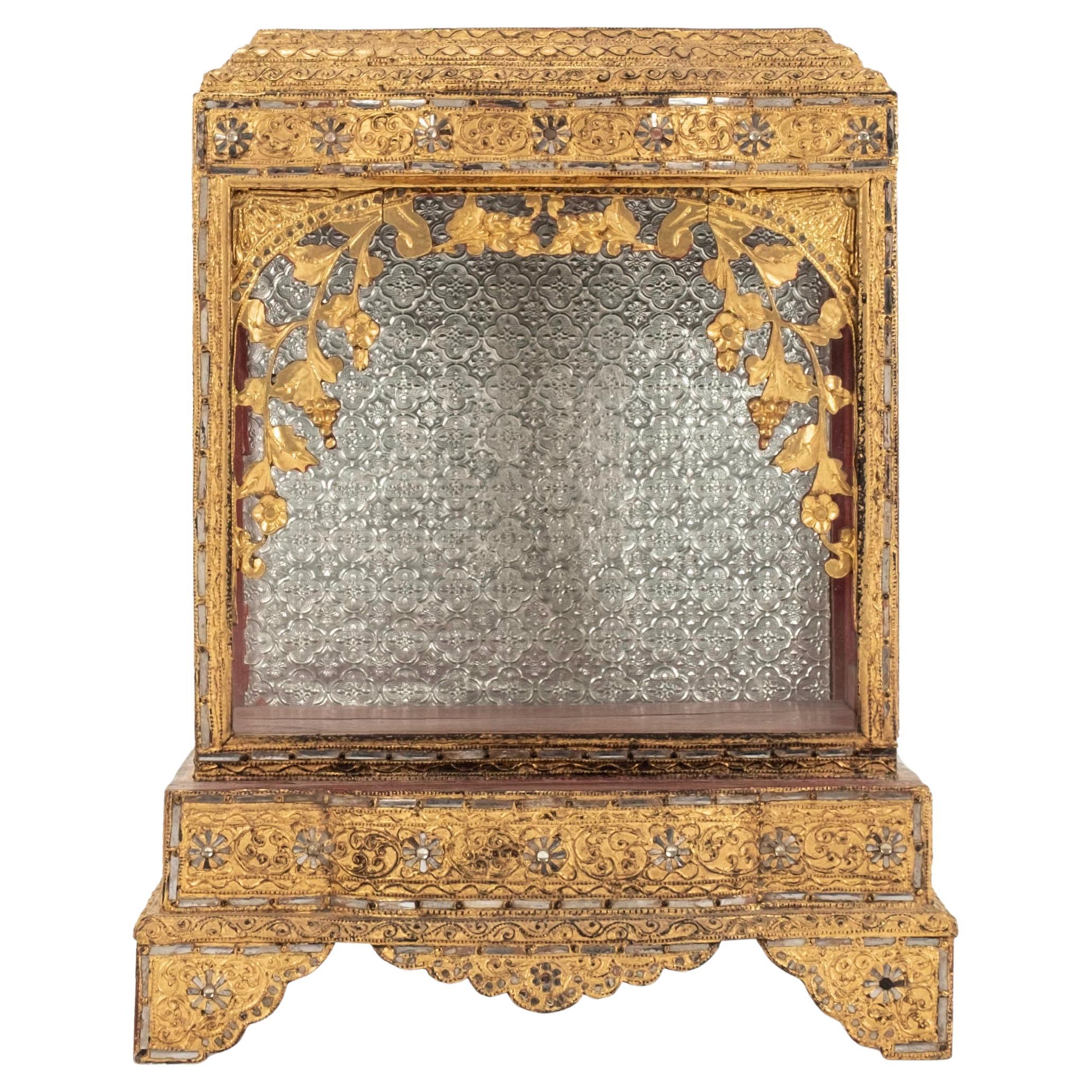 Antique Gilt Burmese Buddha Shrine I For Sale