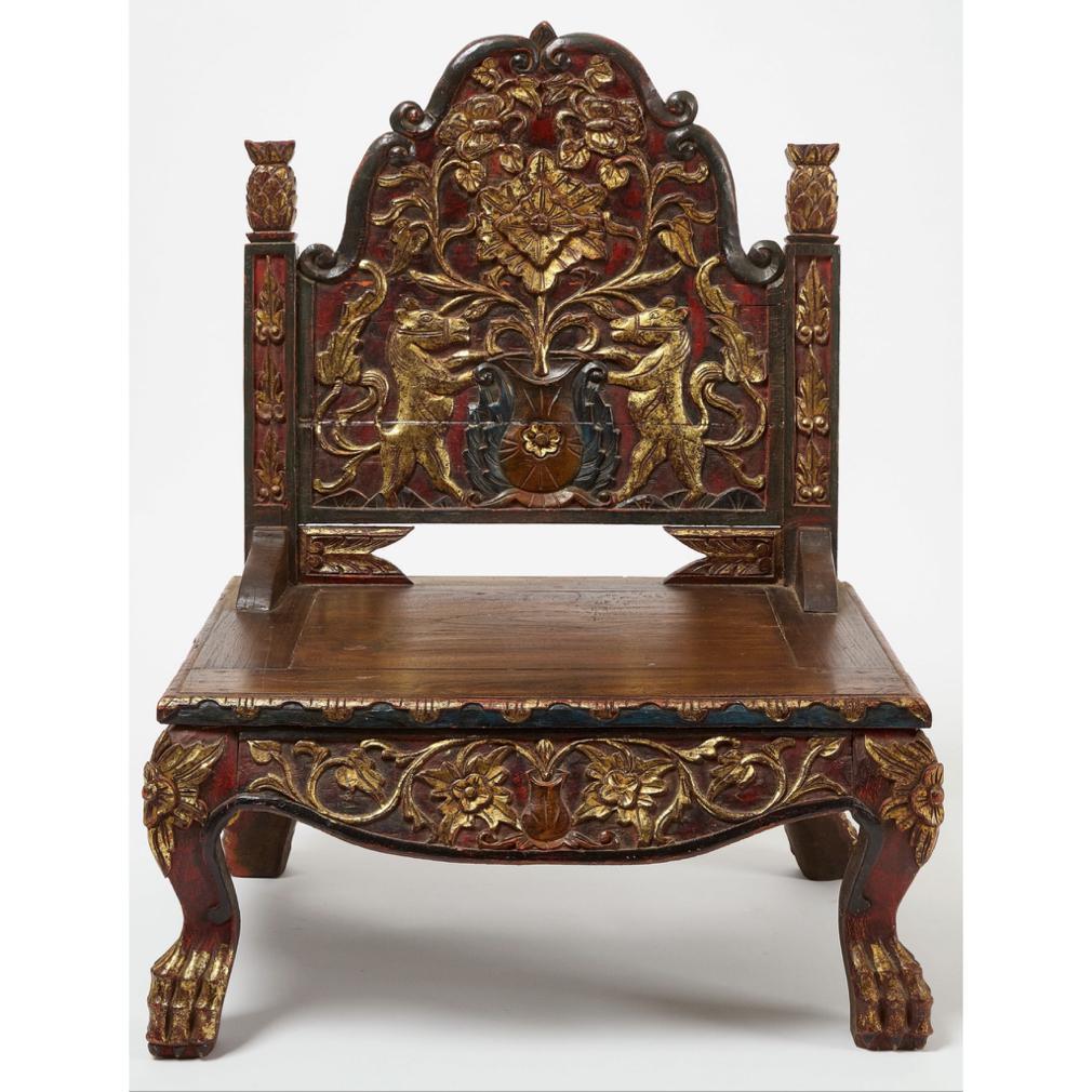 Islamic Antique Gilt-Carved Red and Black Lacquer Javanese Ceremonial Circumcision Chair For Sale