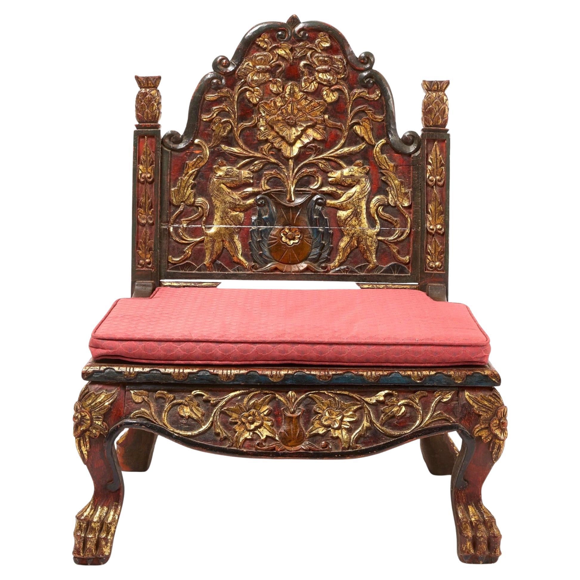 Antique Gilt-Carved Red and Black Lacquer Javanese Ceremonial Circumcision Chair For Sale