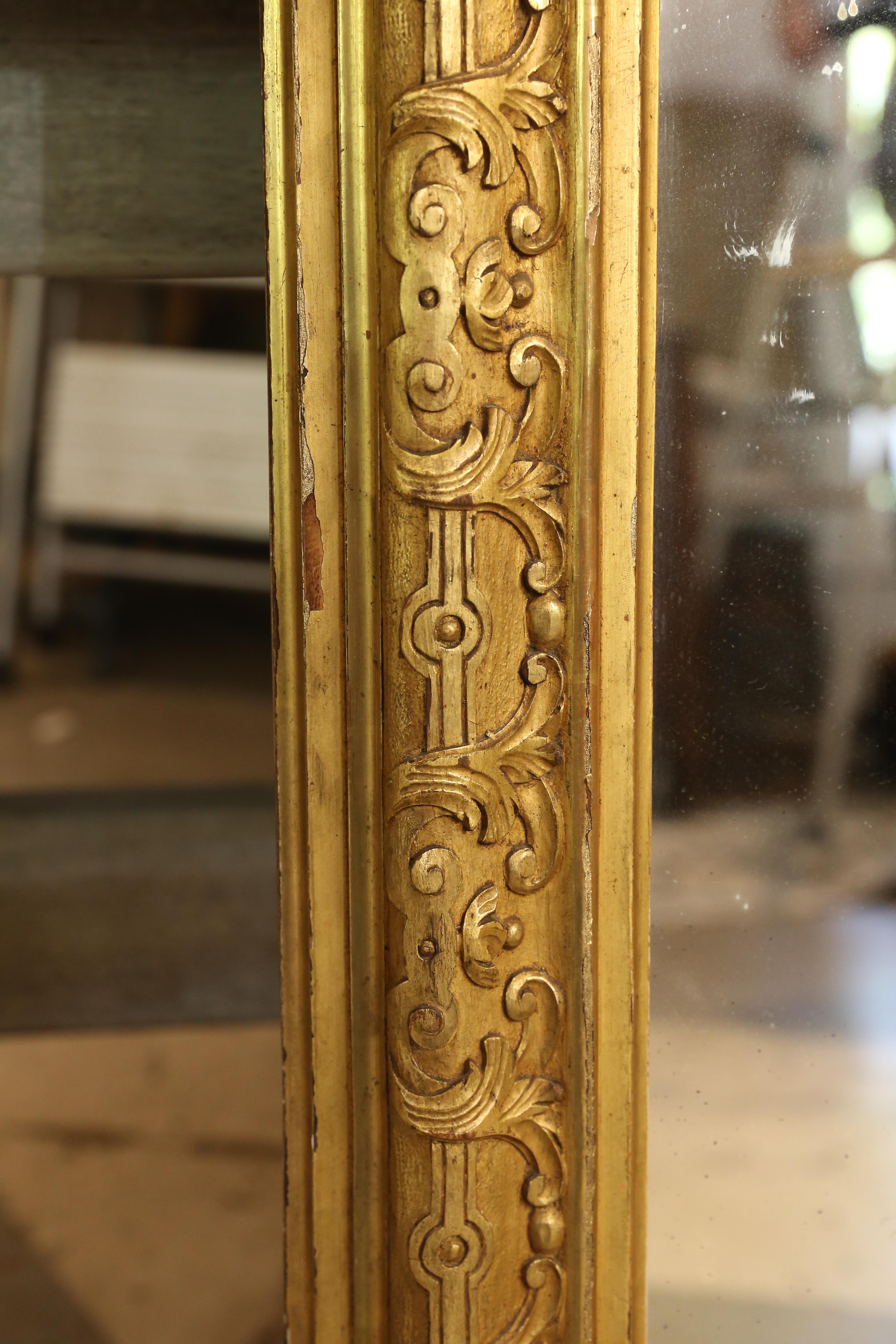 French Antique Gilt Carved Wall Mirror with Scroll Details, circa 1870