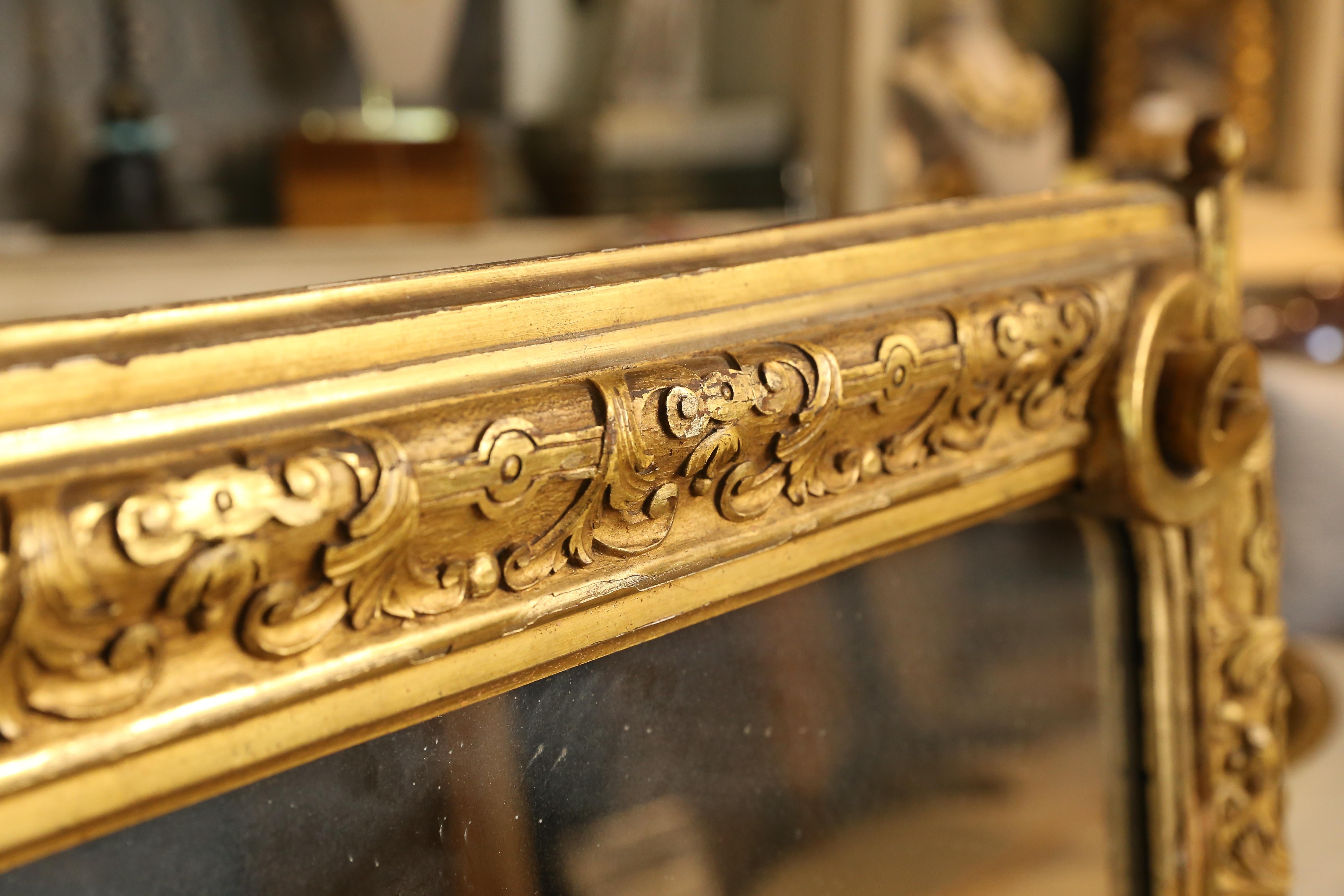 Antique Gilt Carved Wall Mirror with Scroll Details, circa 1870 In Good Condition In Houston, TX