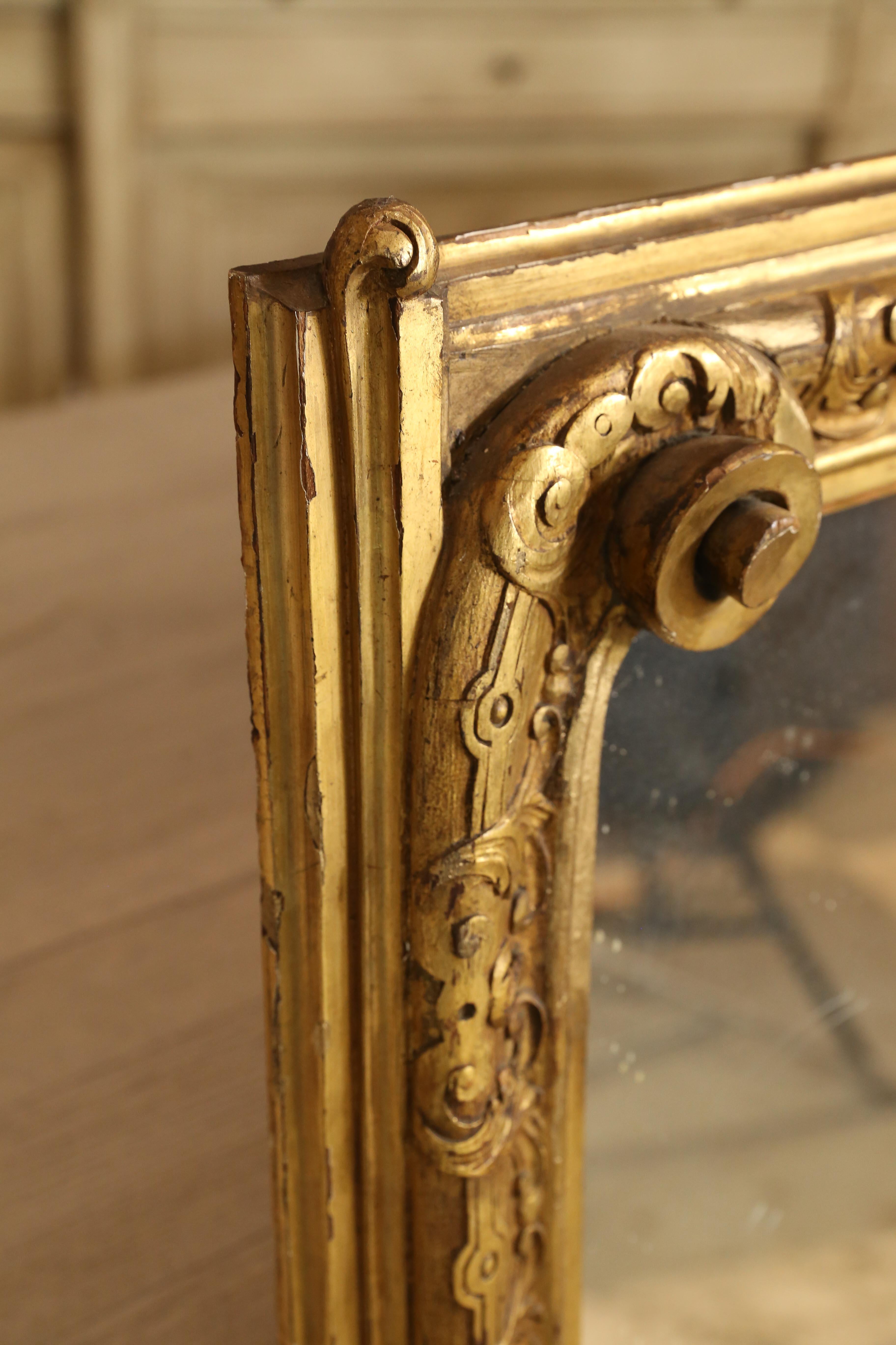 Plaster Antique Gilt Carved Wall Mirror with Scroll Details, circa 1870