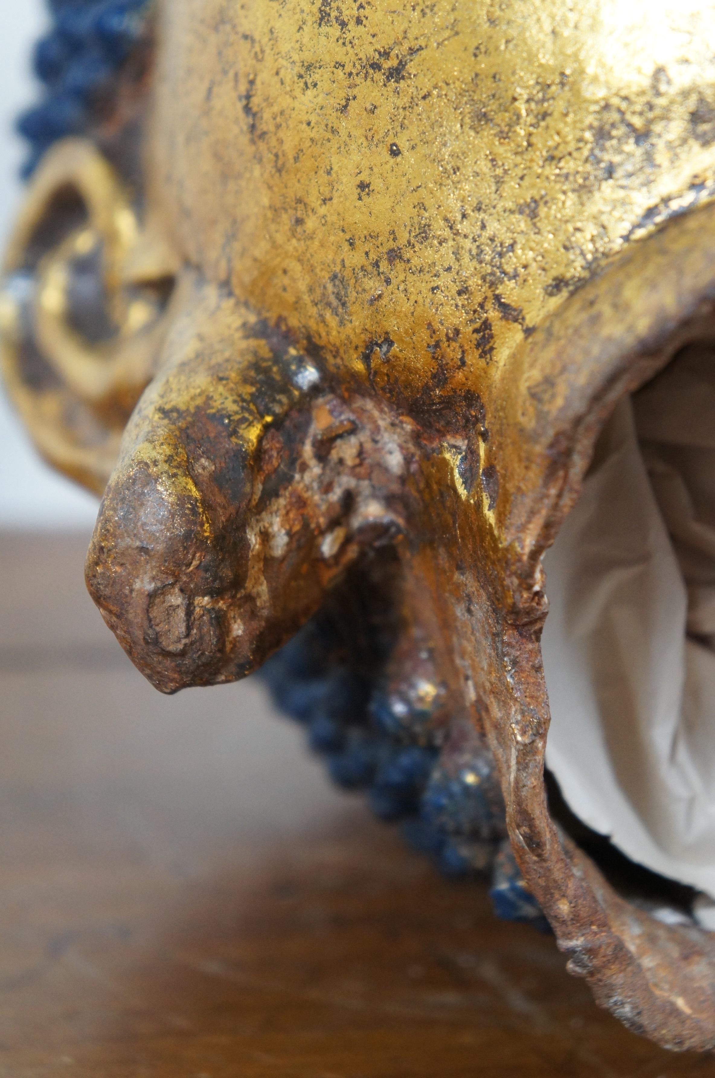 Antiguo hierro fundido dorado Mediando Buda Cabeza Busto Santuario Escultura Estatua 14 