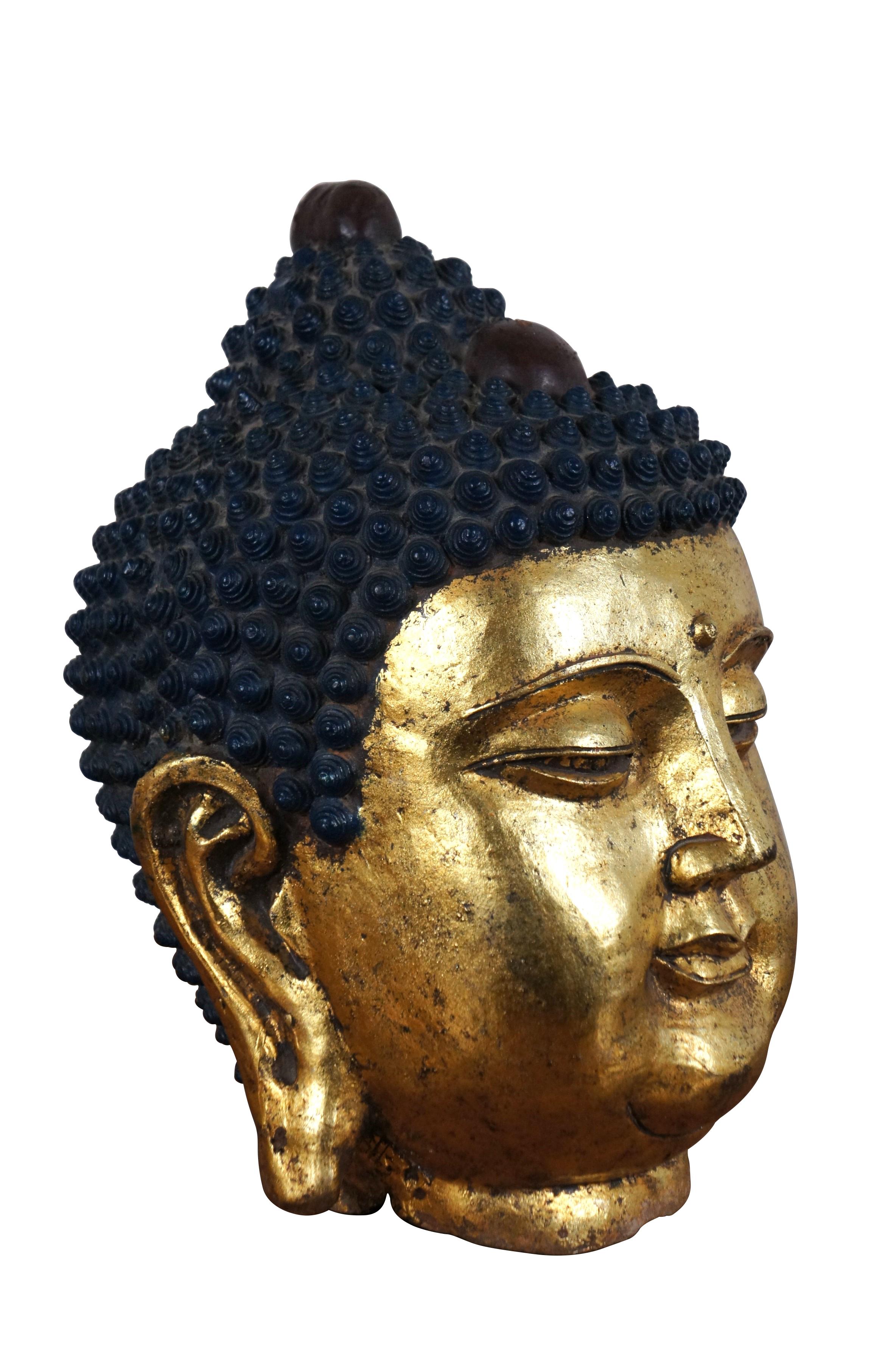 Antiguo hierro fundido dorado Mediando Buda Cabeza Busto Santuario Escultura Estatua 14 
