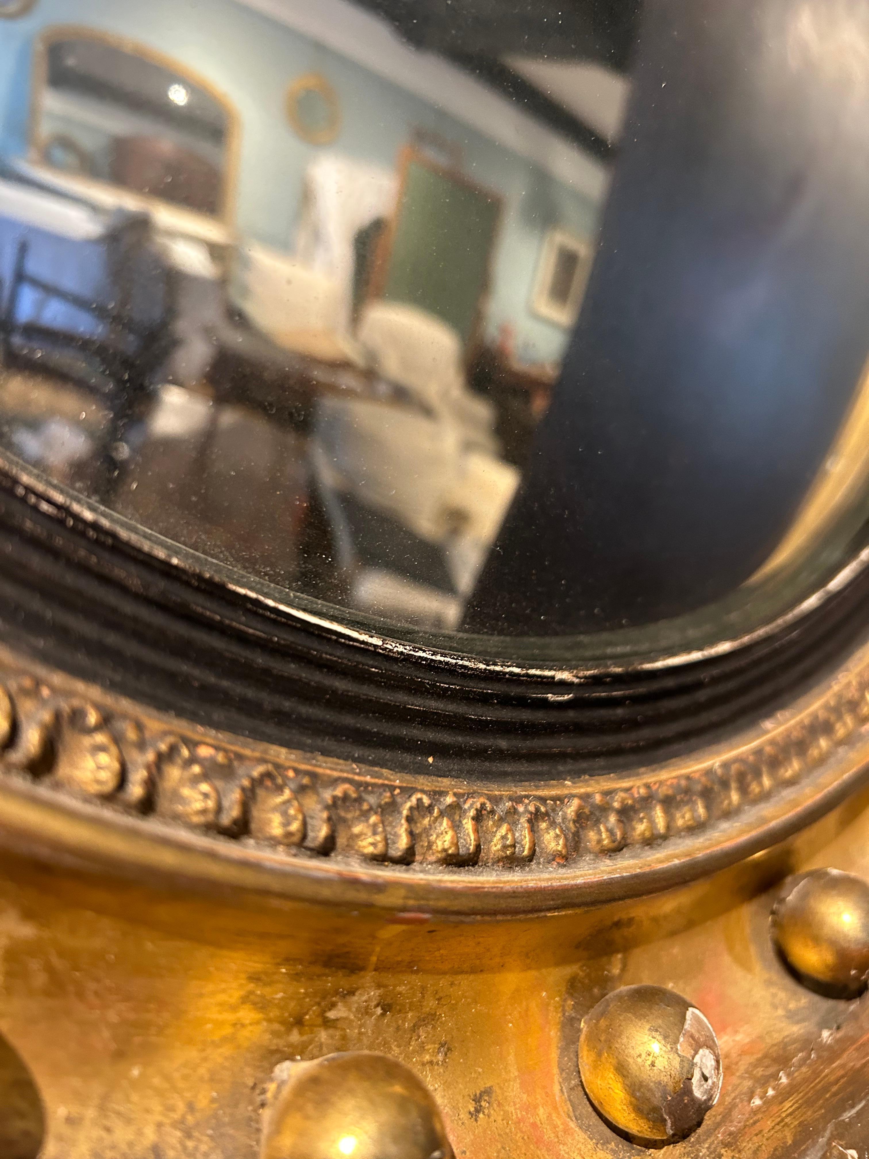 Regency Antique Gilt Convex Mirror Retaining Its Original Mirror Glass circa 1850 For Sale