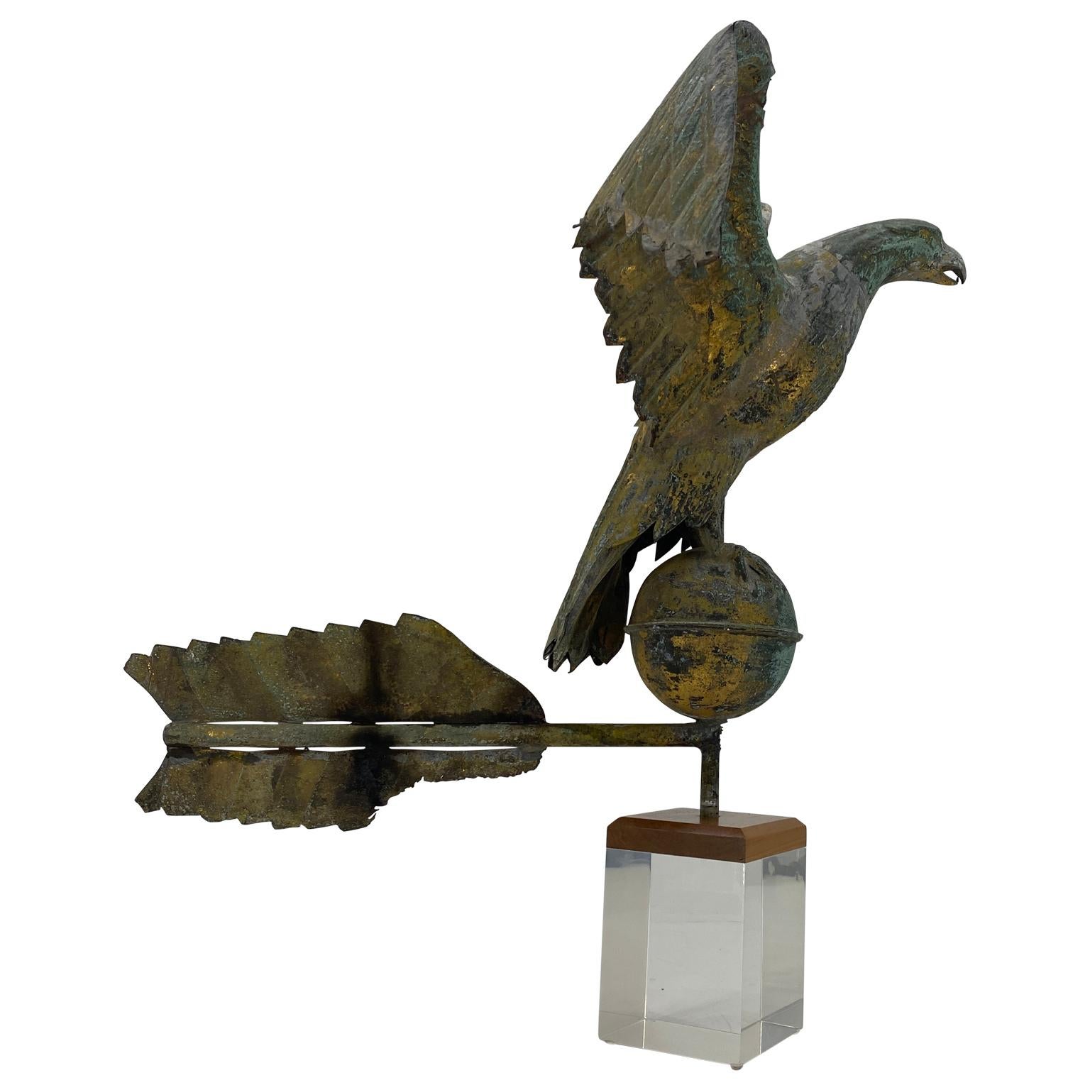 Folk Art Antique Gilt Copper Eagle Weathervane on Lucite Stand, American, circa 1850