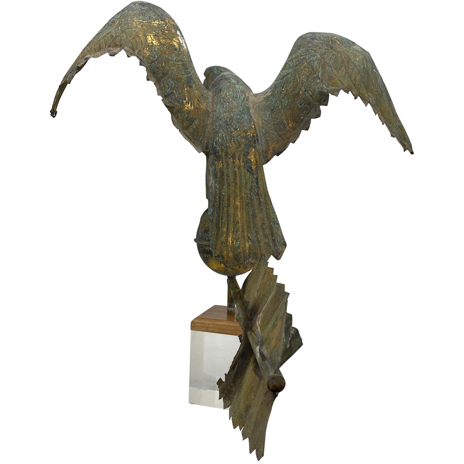 Hand-Crafted Antique Gilt Copper Eagle Weathervane on Lucite Stand, American, circa 1850