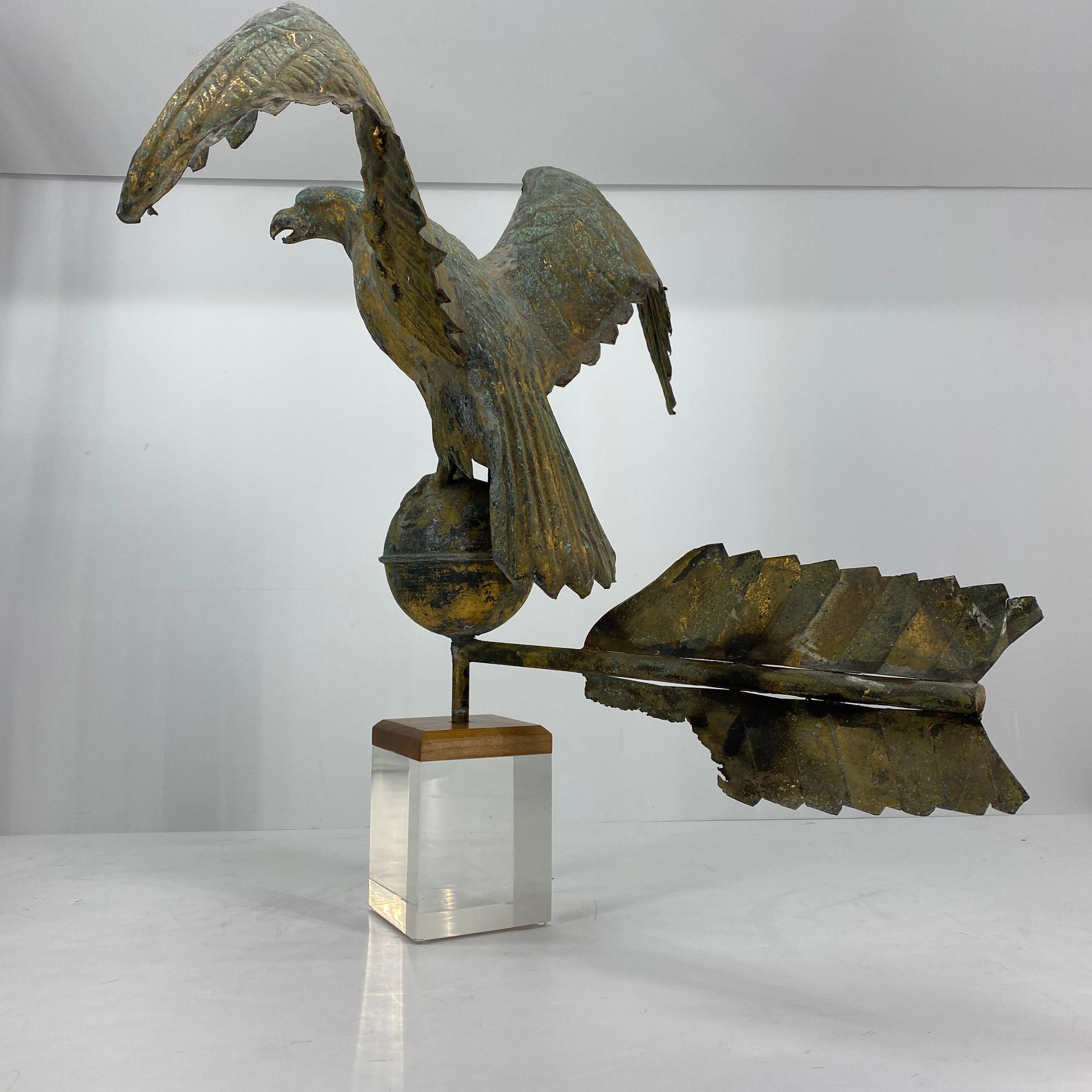 Antique Gilt Copper Eagle Weathervane on Lucite Stand, American, circa 1850 7