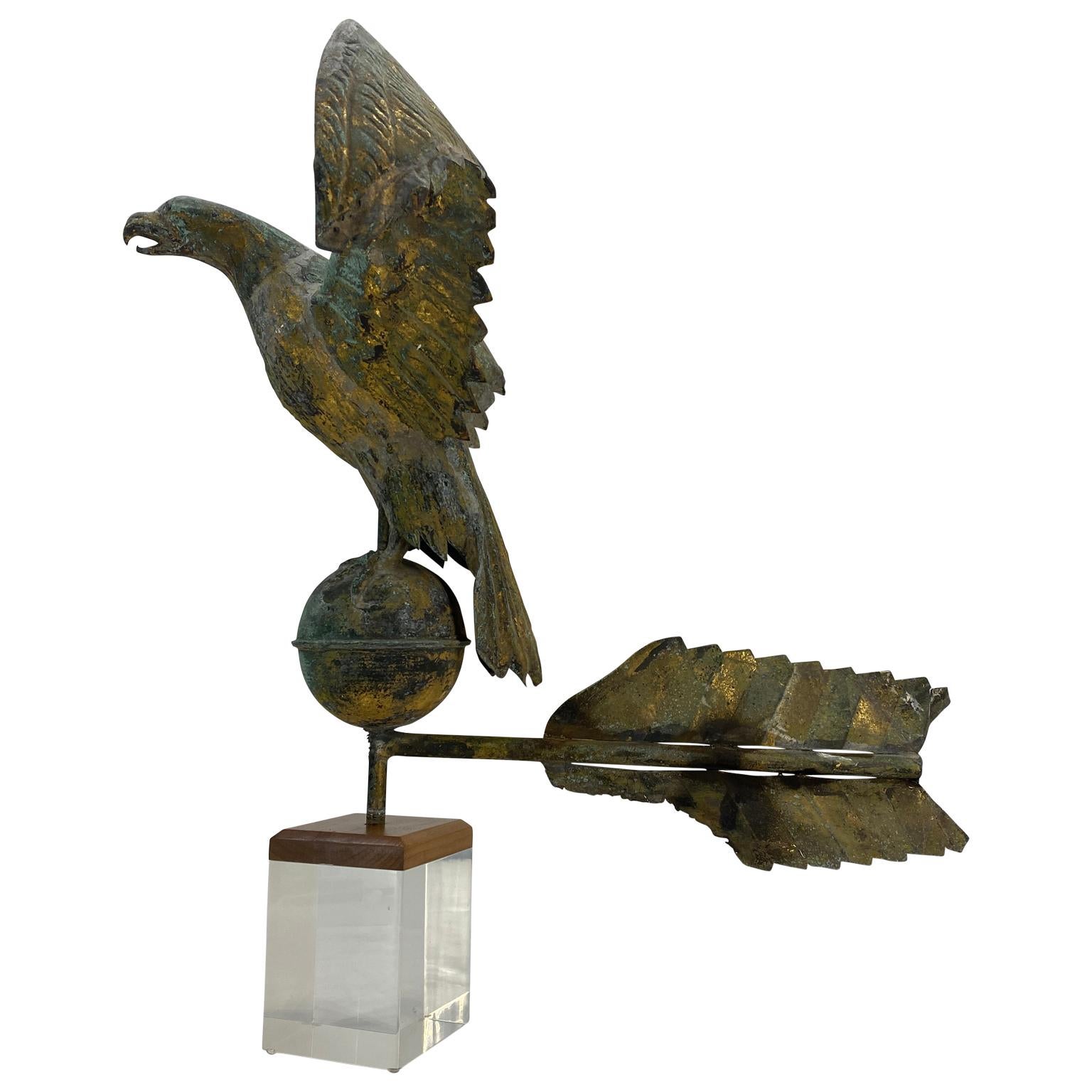 Antique Gilt Copper Eagle Weathervane on Lucite Stand, American, circa 1850 In Good Condition In Haddonfield, NJ