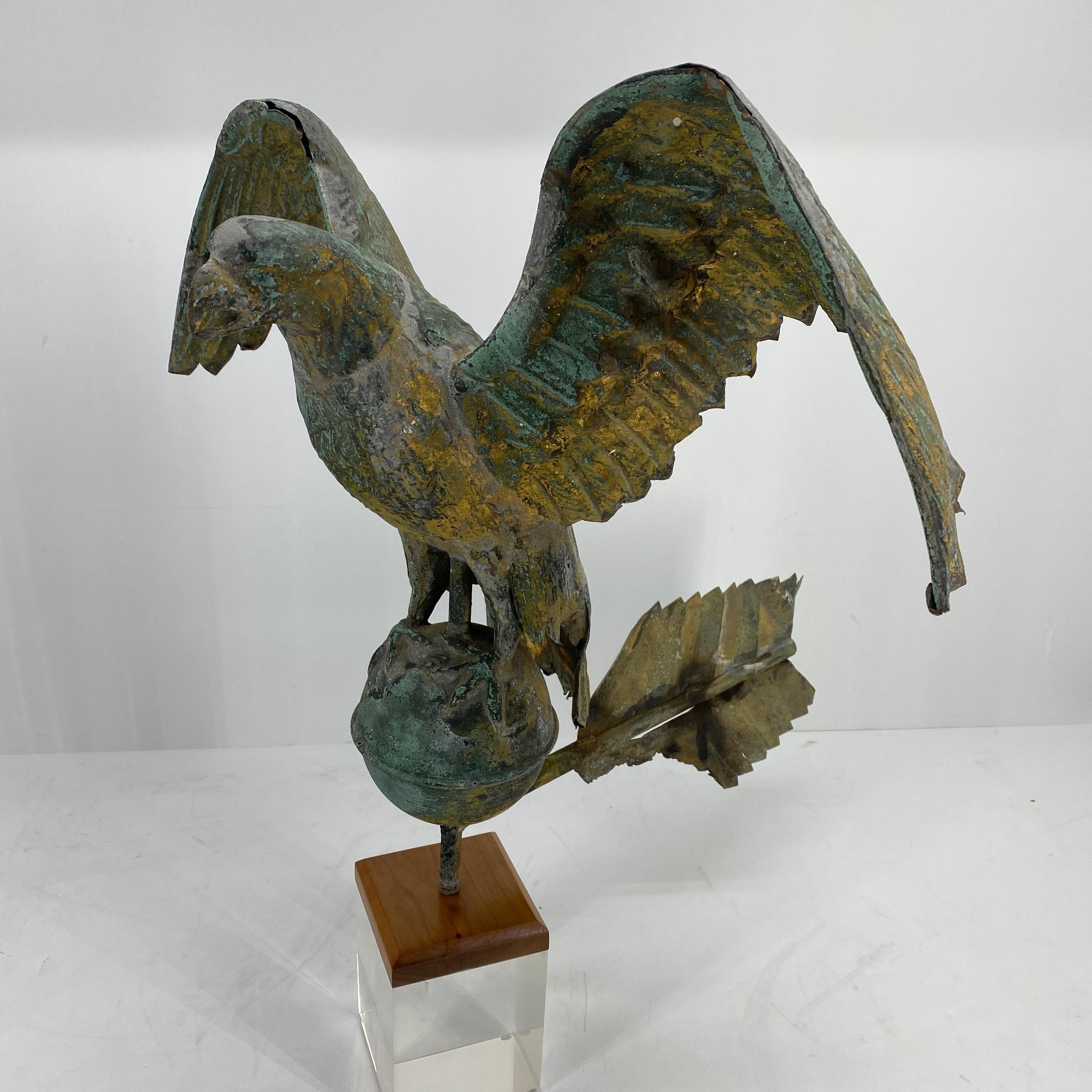 Antique Gilt Copper Eagle Weathervane on Lucite Stand, American, circa 1850 8