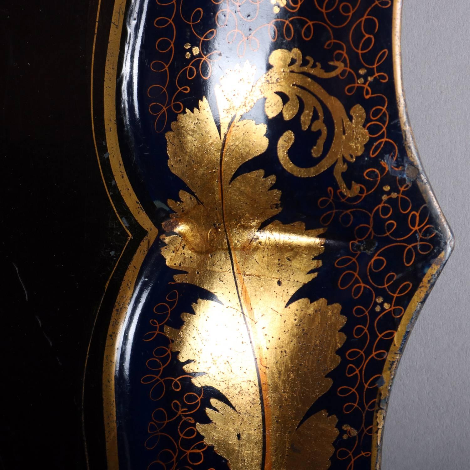 Antique Gilt Decorated Toleware Serving Tray, 19th Century In Good Condition In Big Flats, NY