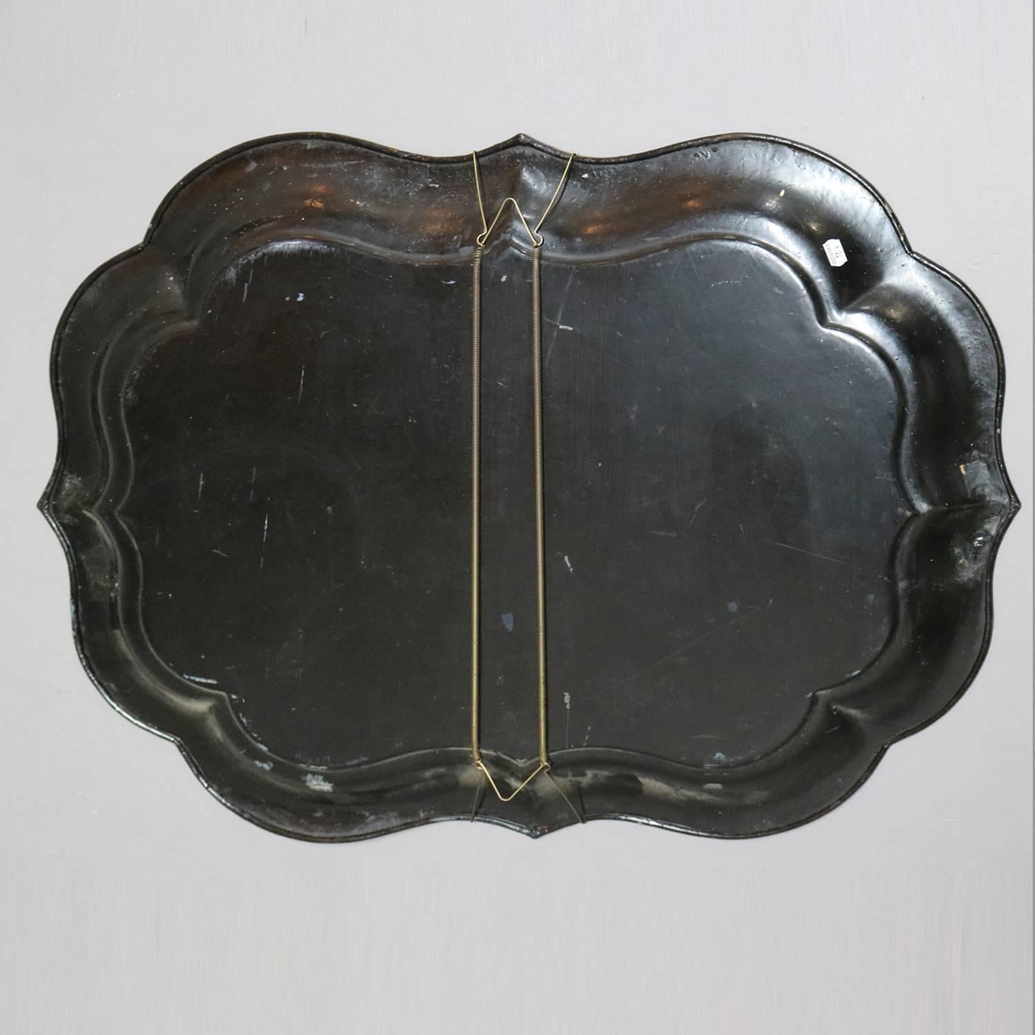 Antique Gilt Decorated Toleware Serving Tray, 19th Century 1