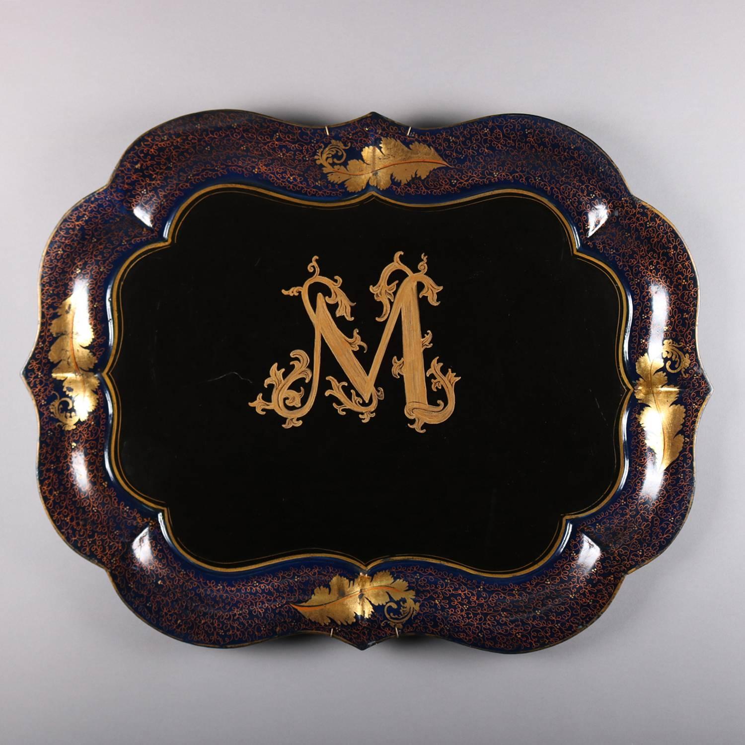 Antique Gilt Decorated Toleware Serving Tray, 19th Century 2