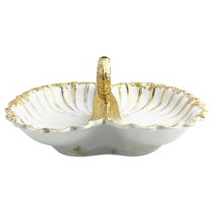 Antique Gilt Divided Shell Serving Dish with Handle by Moabit