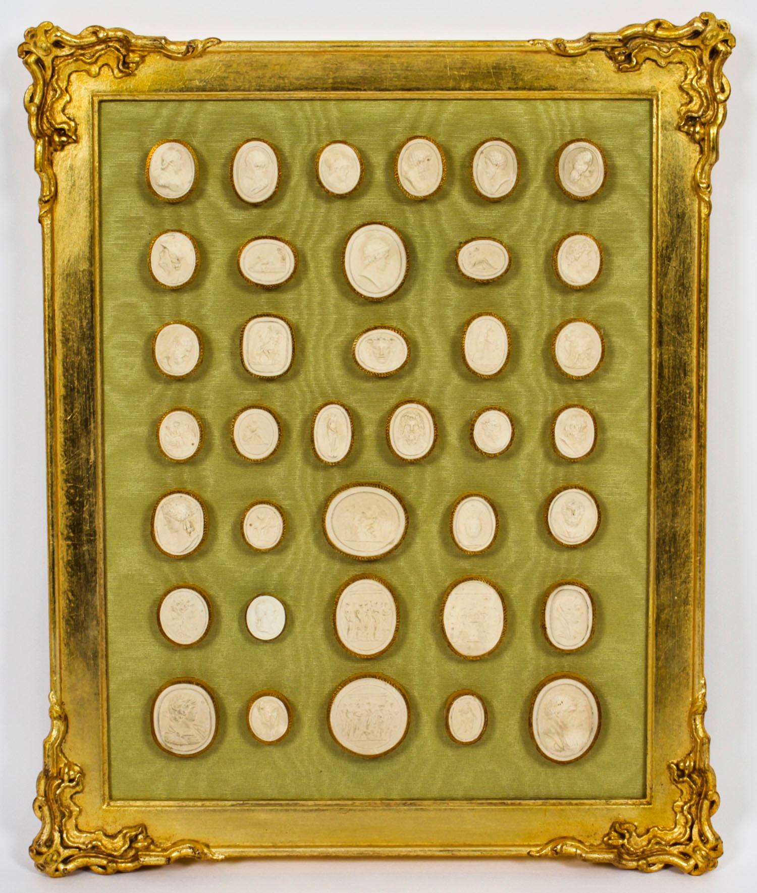 Antique Gilt framed Collection 36 Grand Tour Classical Intaglios, 19th C 5