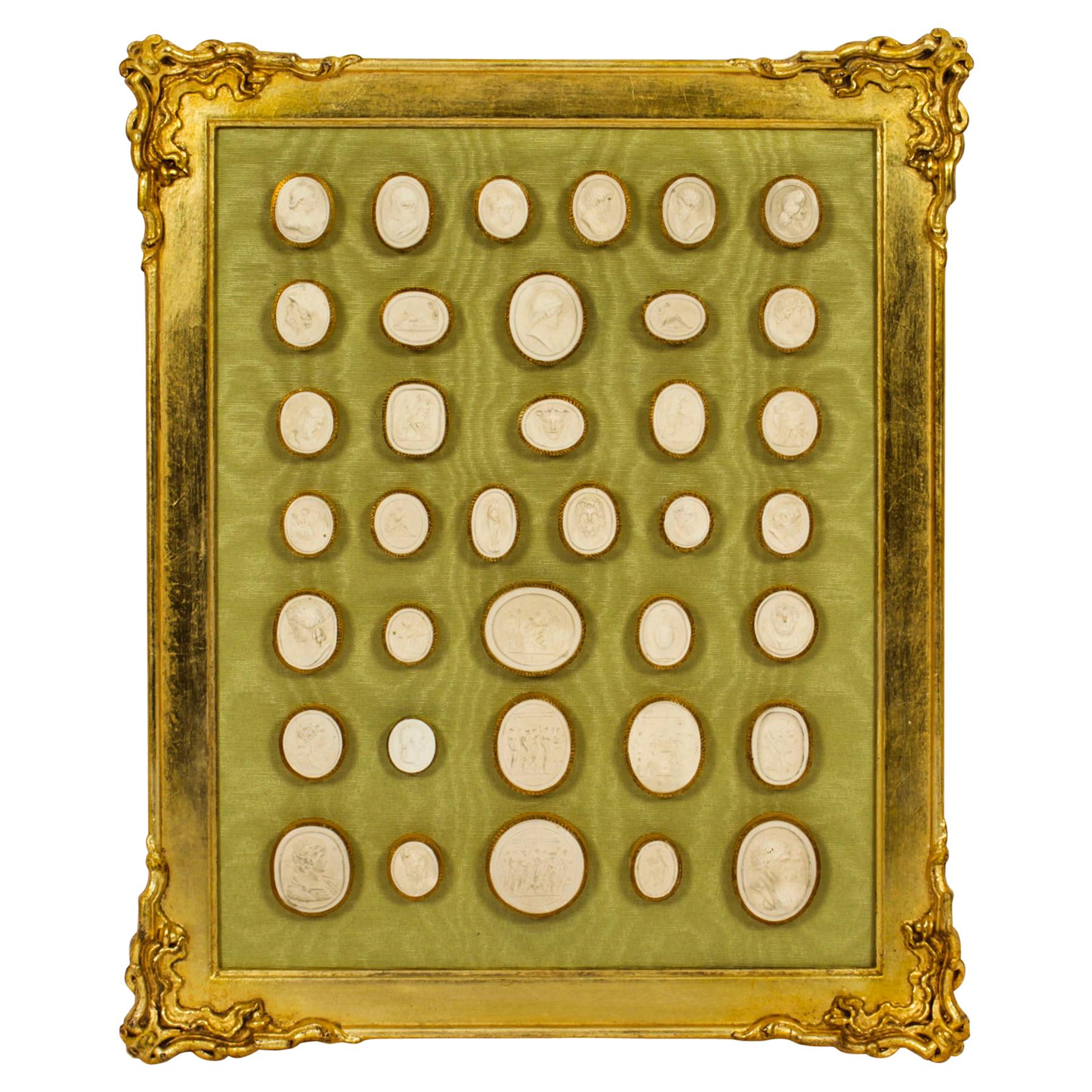 Antique Gilt framed Collection 36 Grand Tour Classical Intaglios, 19th C