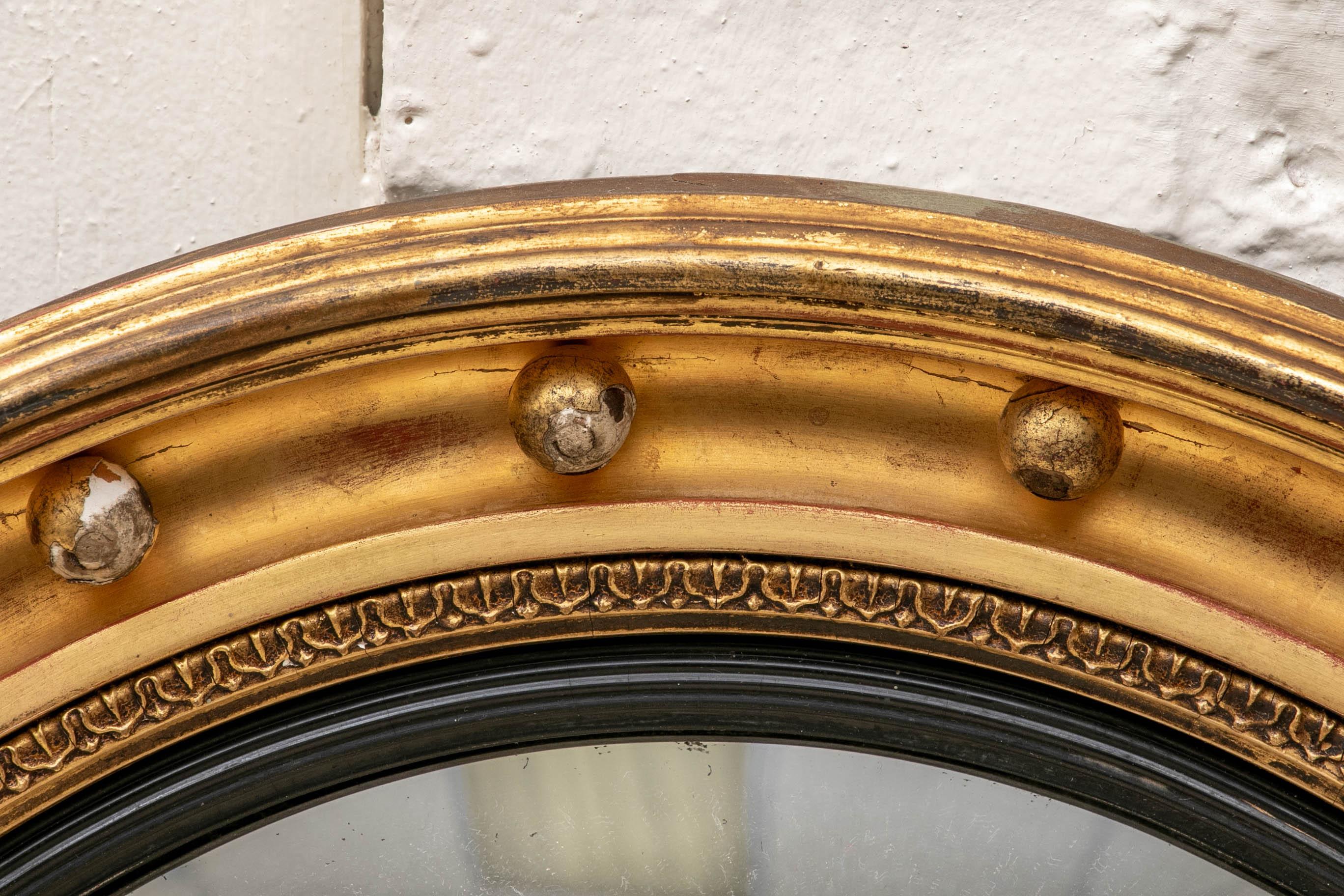 19th Century Antique Gilt Framed Convex Mirror