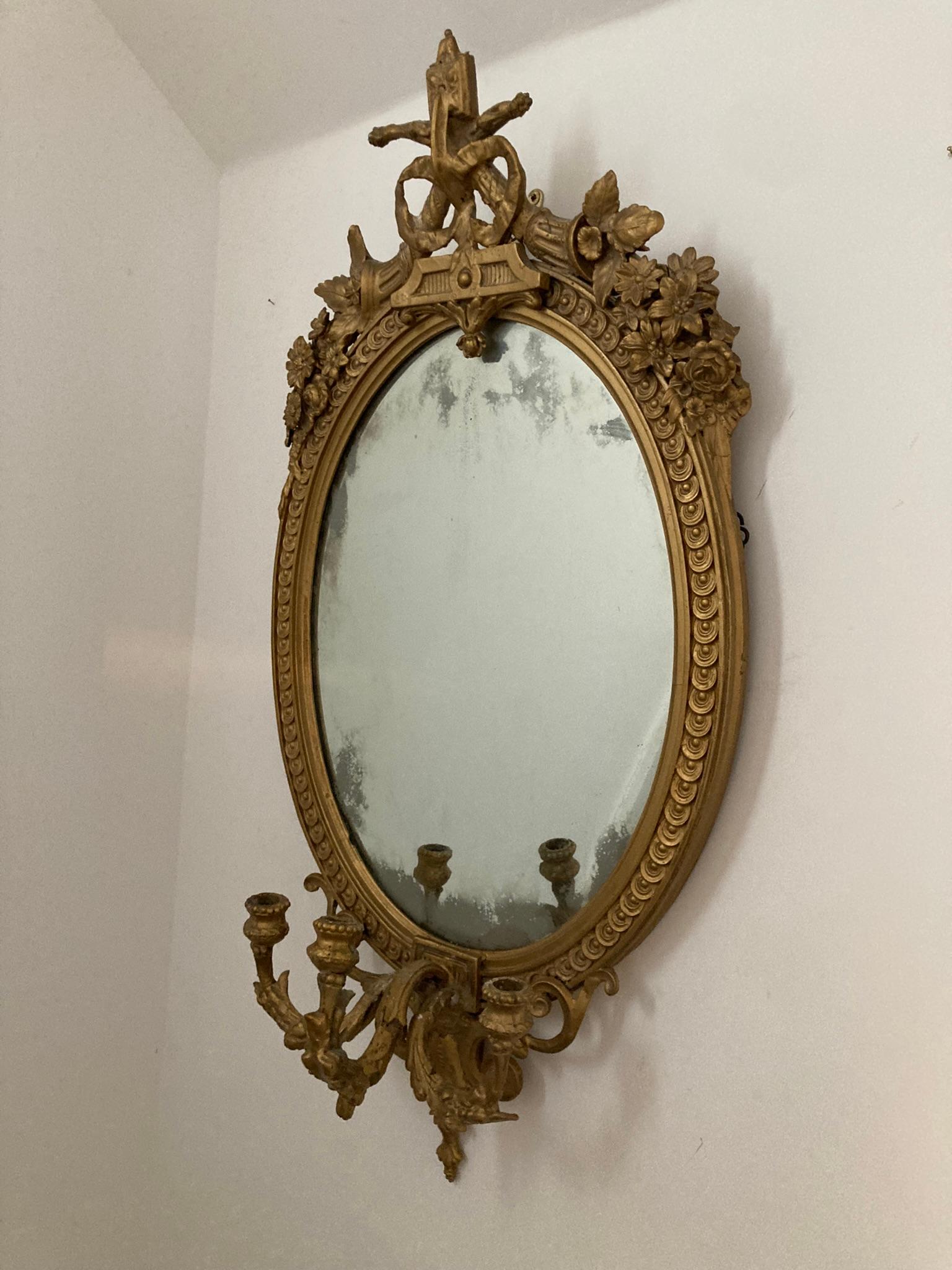 Antique Gilt Gesso Girandole Mirror For Sale 4