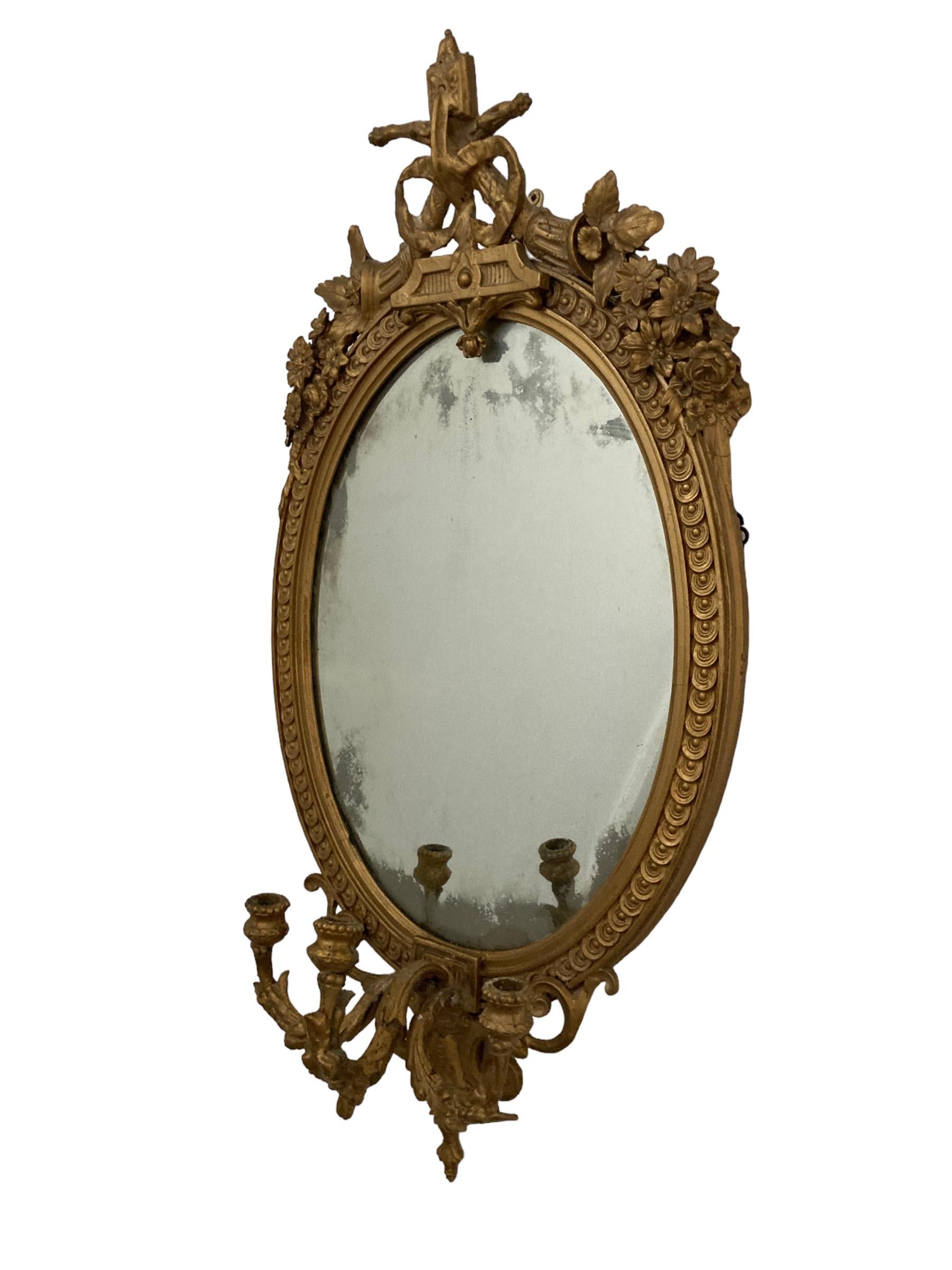 Antique Gilt Gesso Girandole Mirror For Sale 5