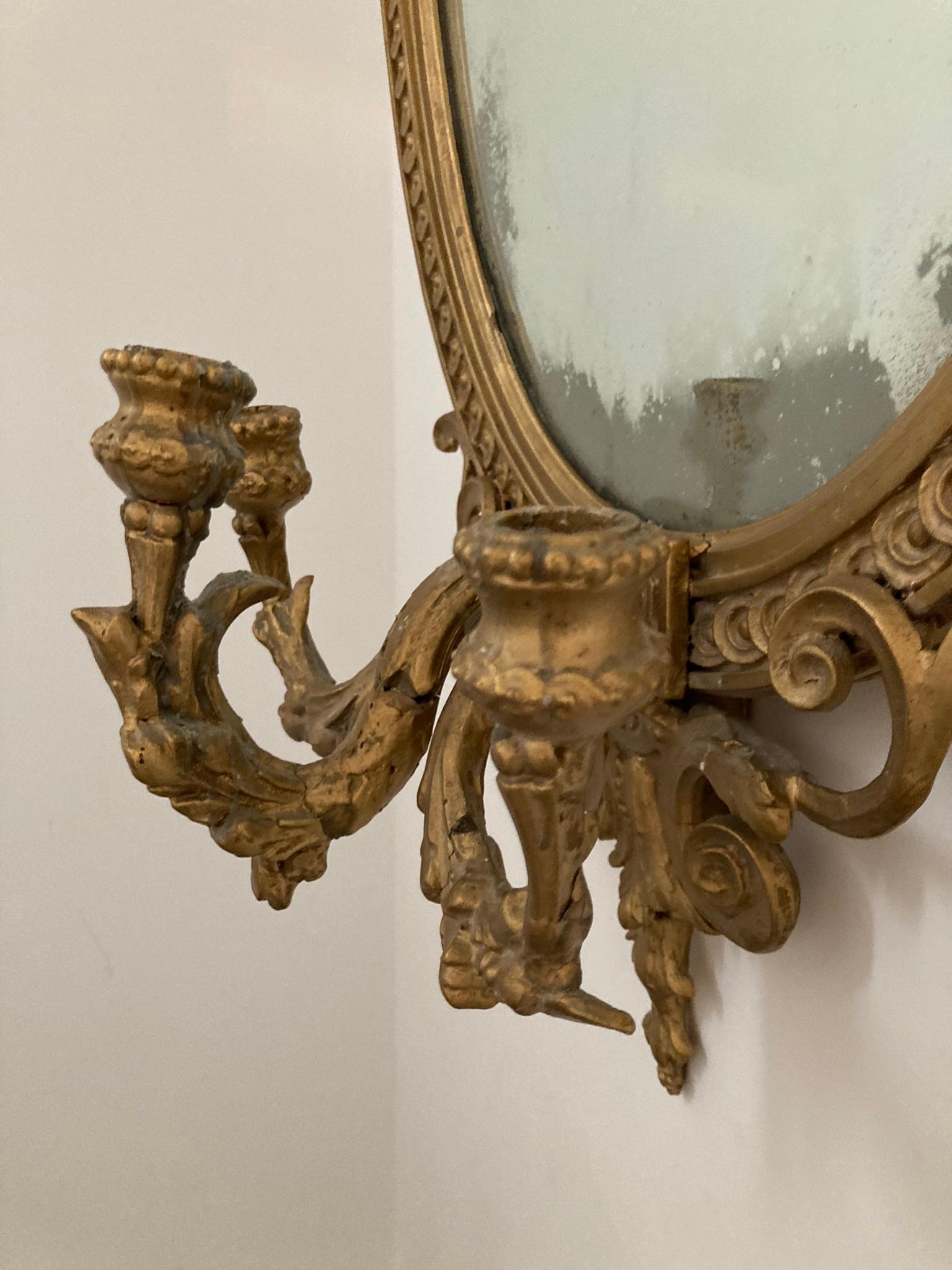 Antique Gilt Gesso Girandole Mirror For Sale 2