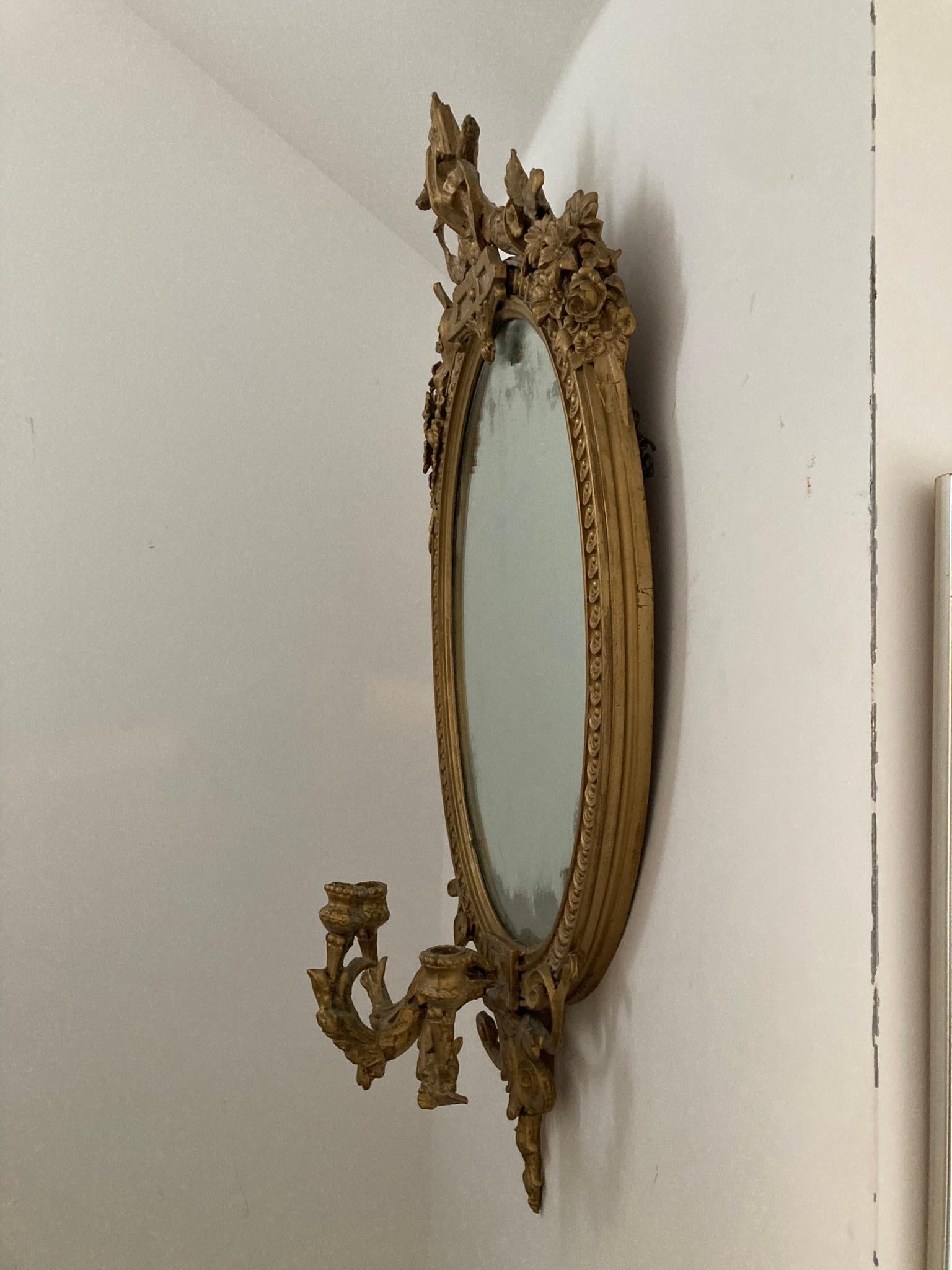 Antique Gilt Gesso Girandole Mirror For Sale 3