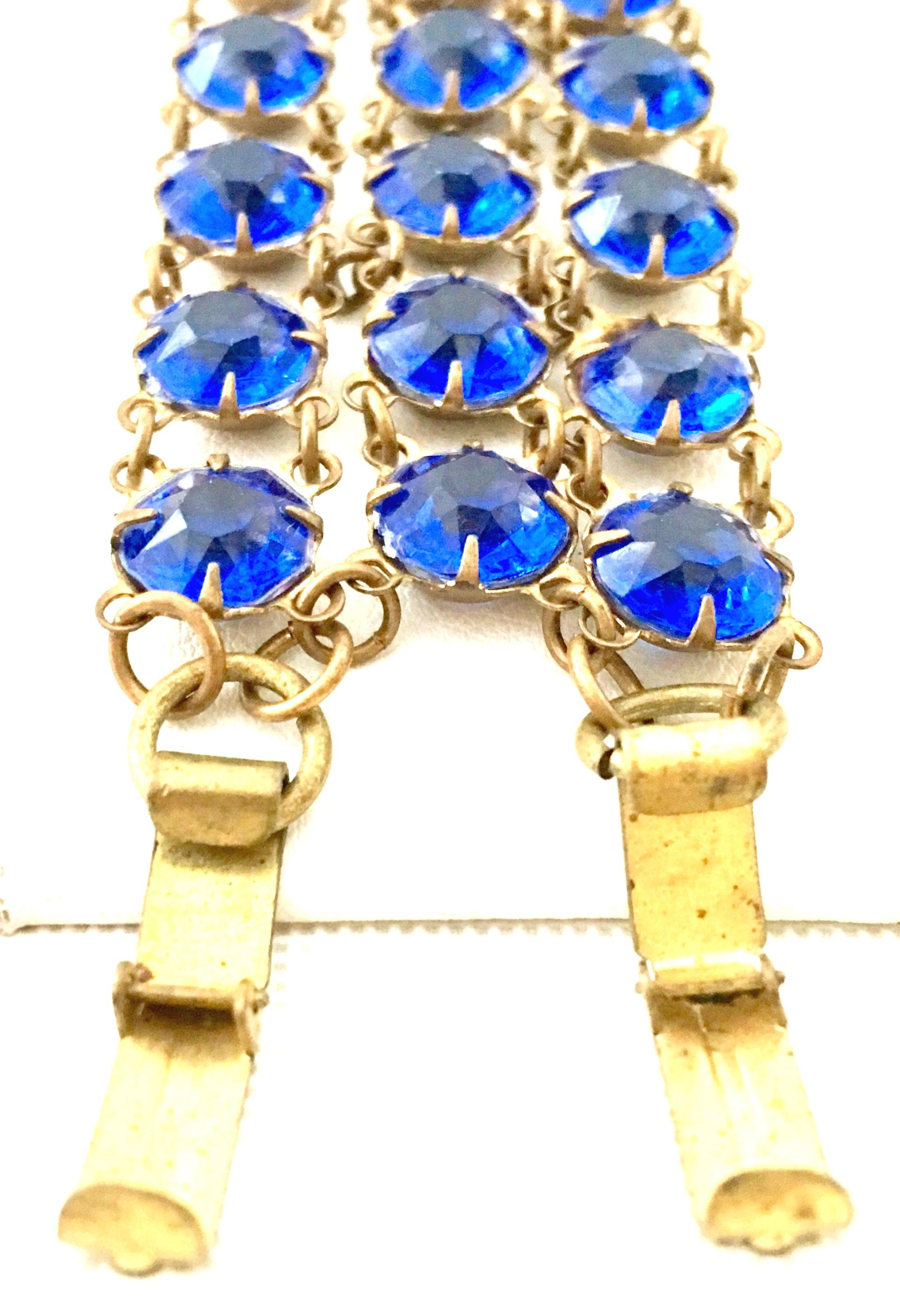 Antique Gilt Gold Sapphire Blue Faceted Glass Choker Necklace & Bracelet S/2 For Sale 7