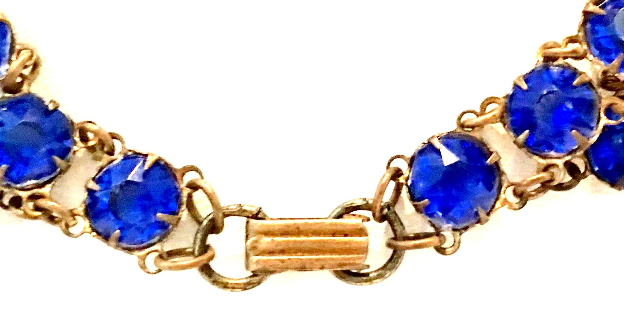 Antique Gilt Gold Sapphire Blue Faceted Glass Choker Necklace & Bracelet S/2 For Sale 8