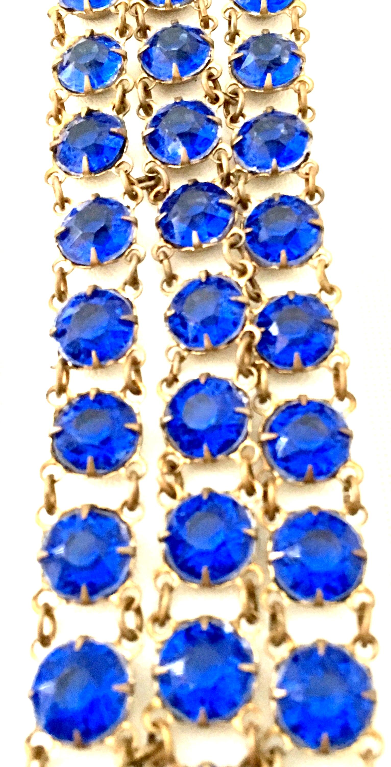 Antique Gilt Gold Sapphire Blue Faceted Glass Choker Necklace & Bracelet S/2 For Sale 1