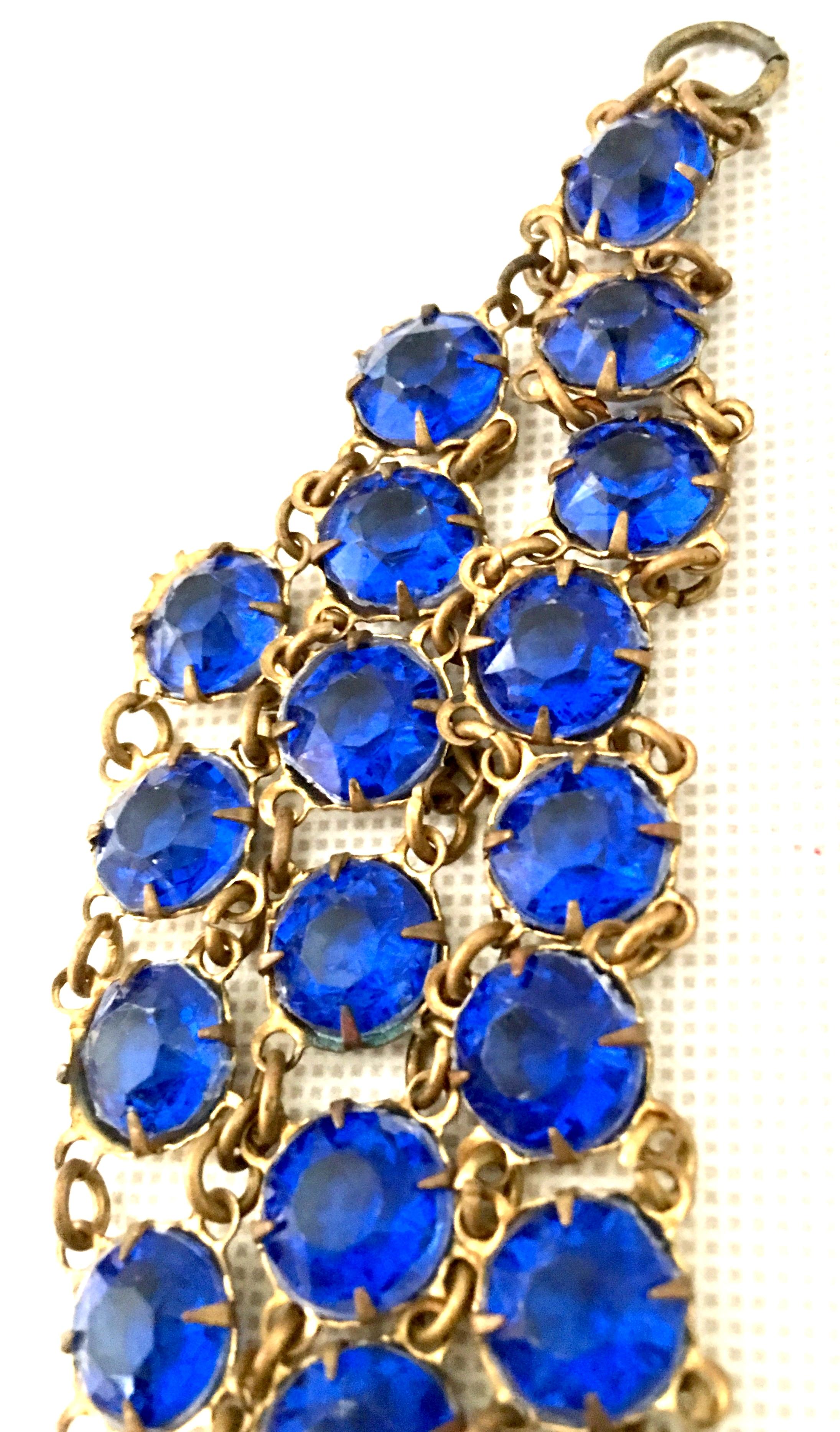 Antique Gilt Gold Sapphire Blue Faceted Glass Choker Necklace & Bracelet S/2 For Sale 4