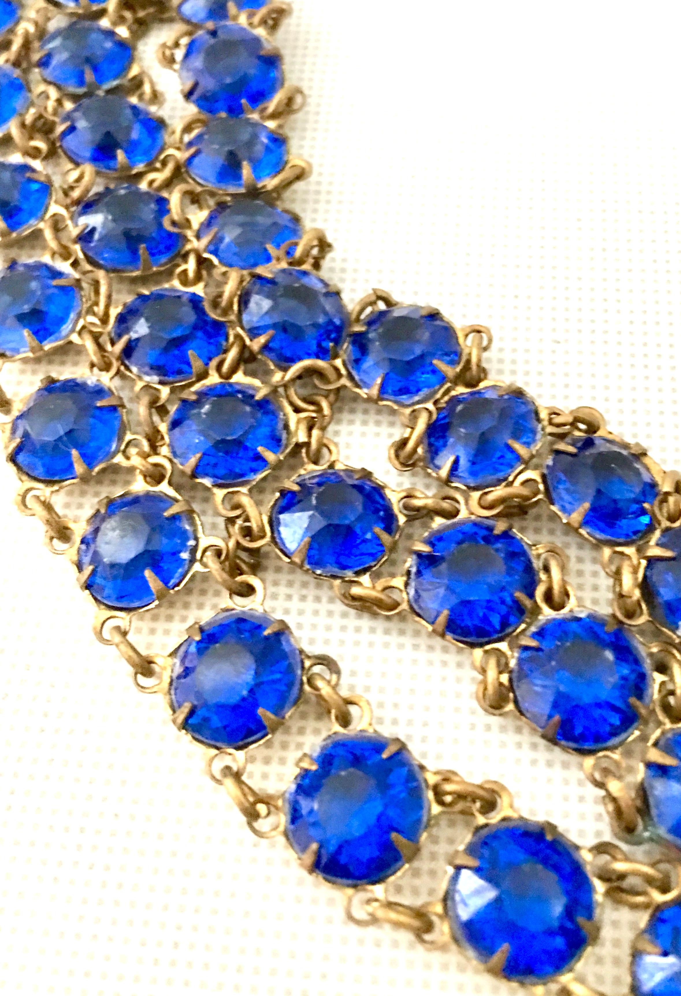 Antique Gilt Gold Sapphire Blue Faceted Glass Choker Necklace & Bracelet S/2 For Sale 3
