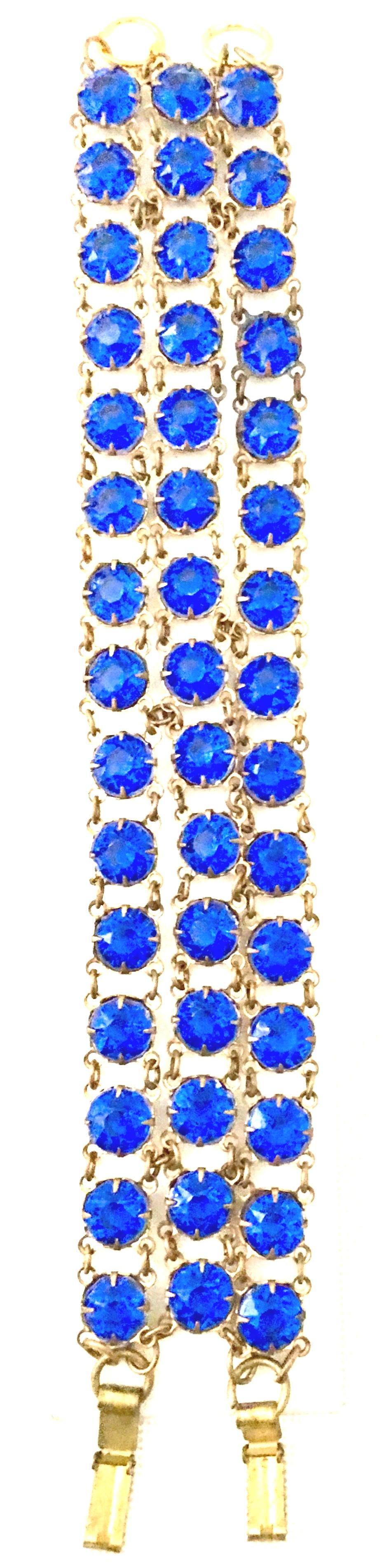 Antique Gilt Gold Sapphire Blue Faceted Glass Choker Necklace & Bracelet S/2 For Sale 5