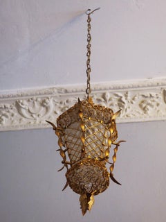 Antique Finely Wrought Gilt Metal Hall Lantern