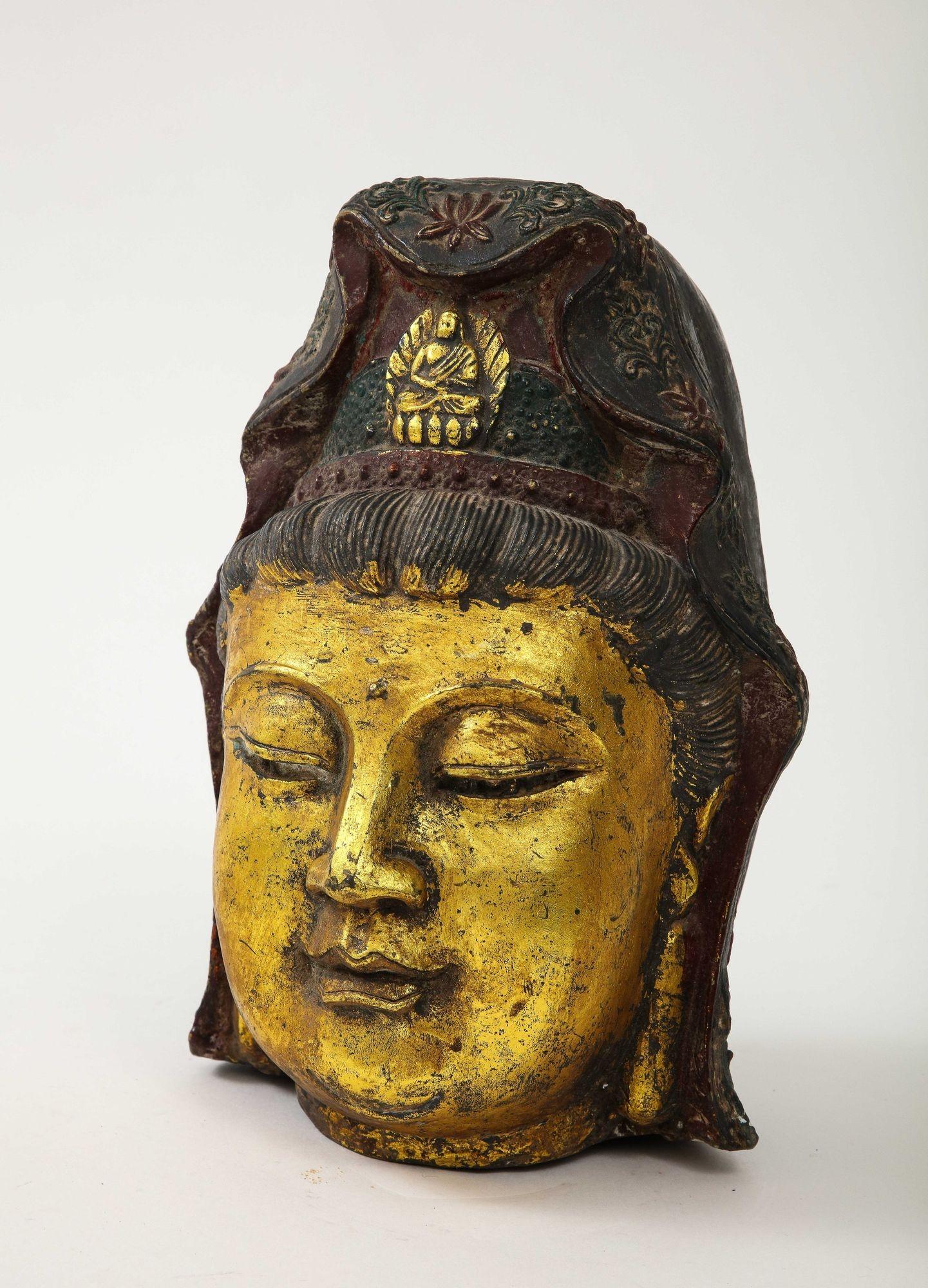 Antique Gilt Iron Quan Yin Head In Good Condition In New York, NY