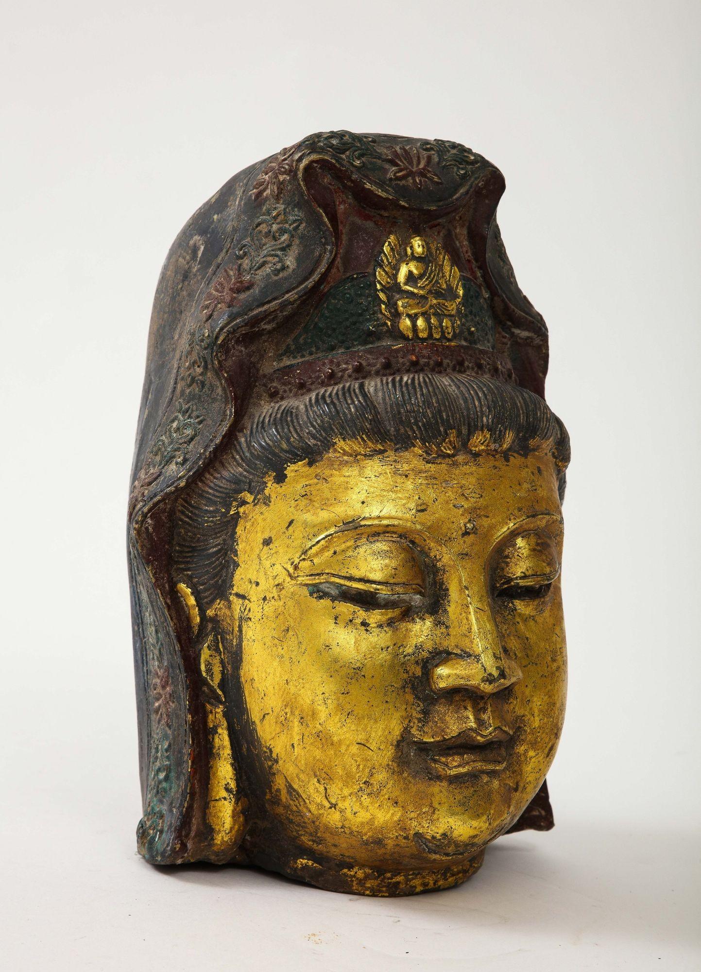 19th Century Antique Gilt Iron Quan Yin Head