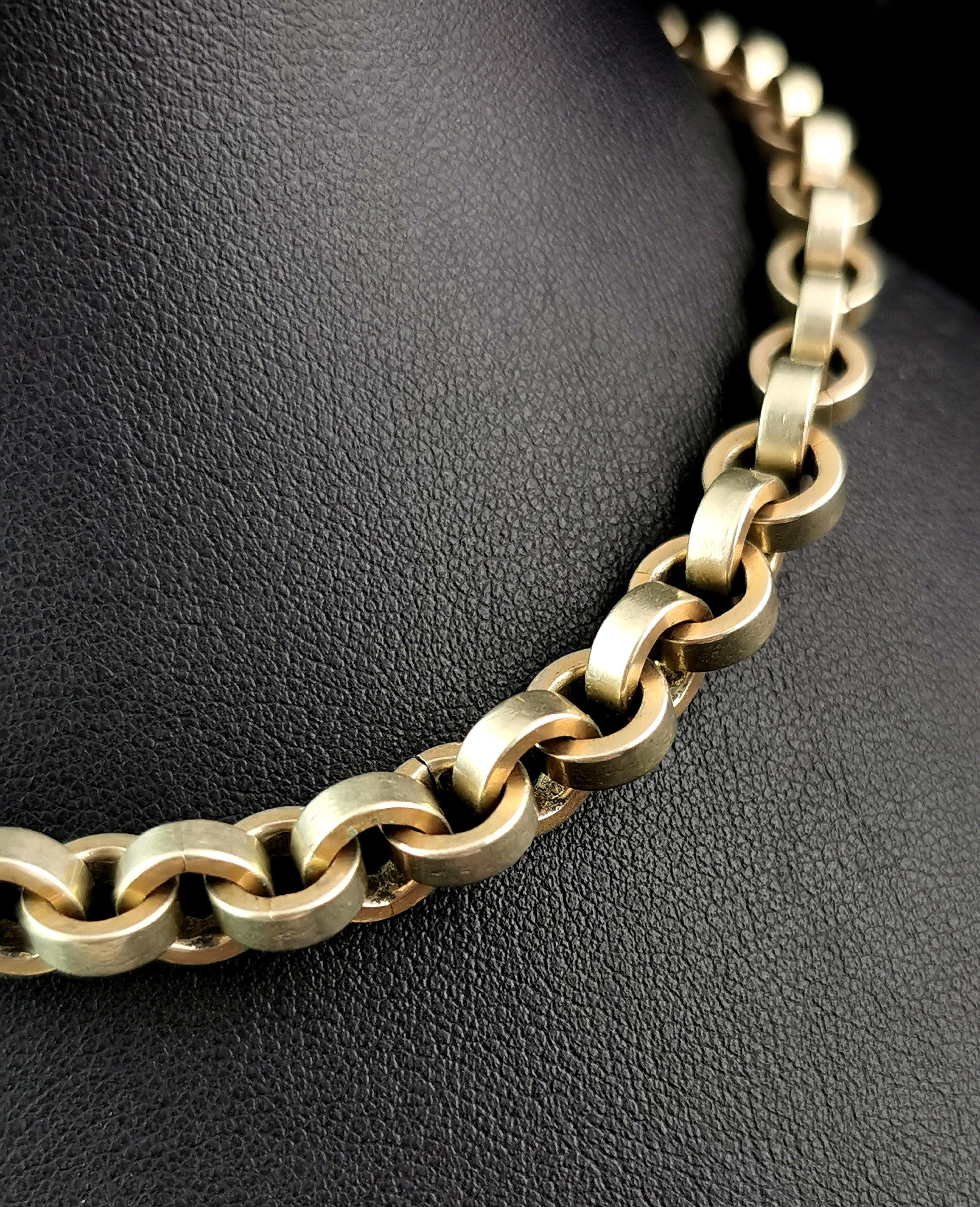 Antique gilt metal Albert chain, chunky rolo link  5