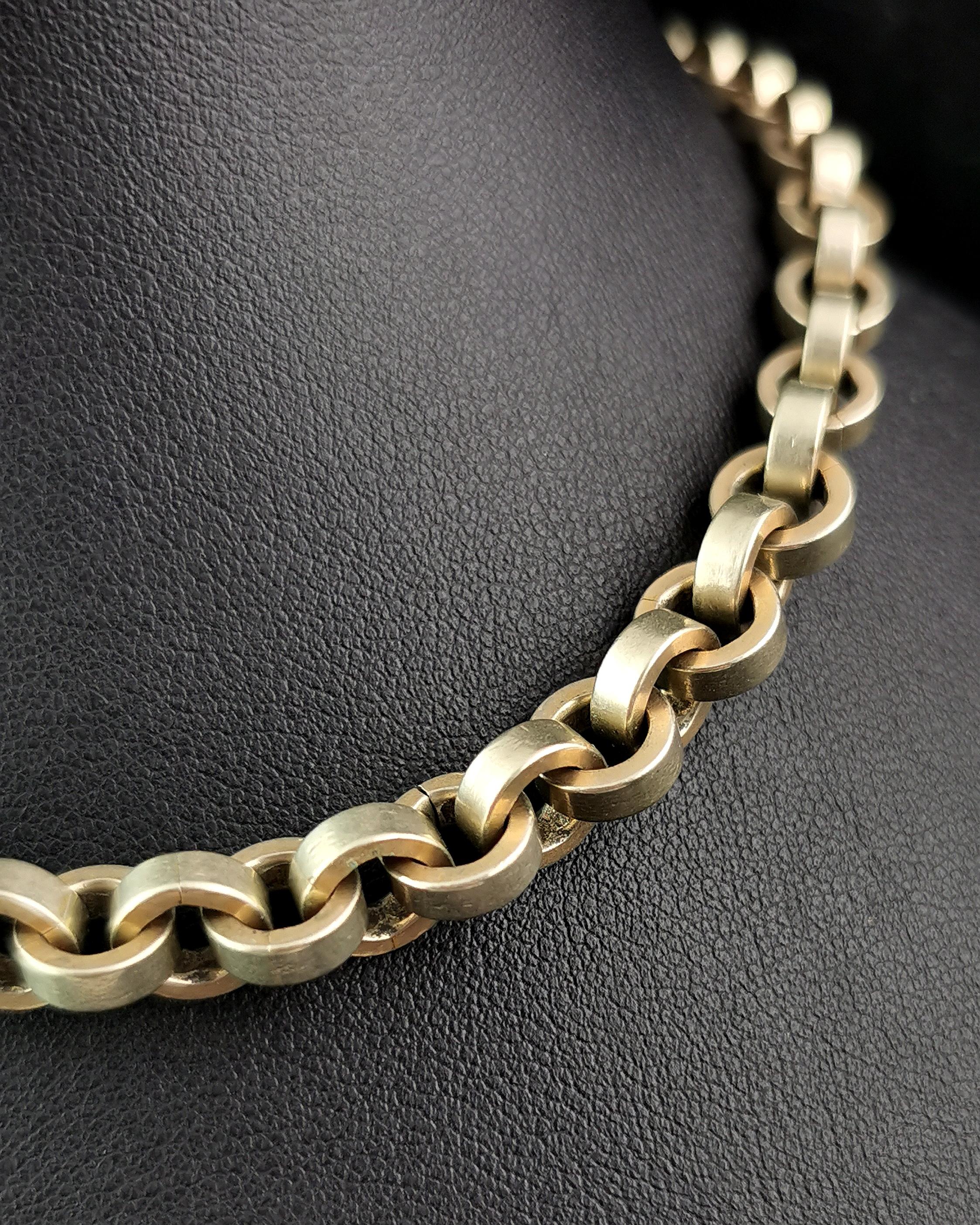 Antique gilt metal Albert chain, chunky rolo link  6